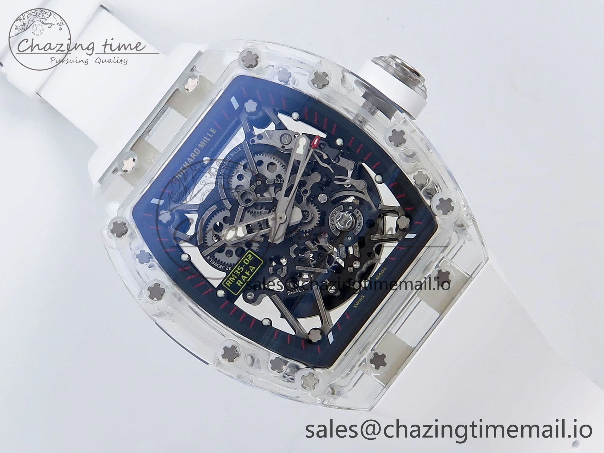 RM035-02 Transparent RMF 1:1 Best Edition Skeleton Dial on White Rubber Strap RMAL1