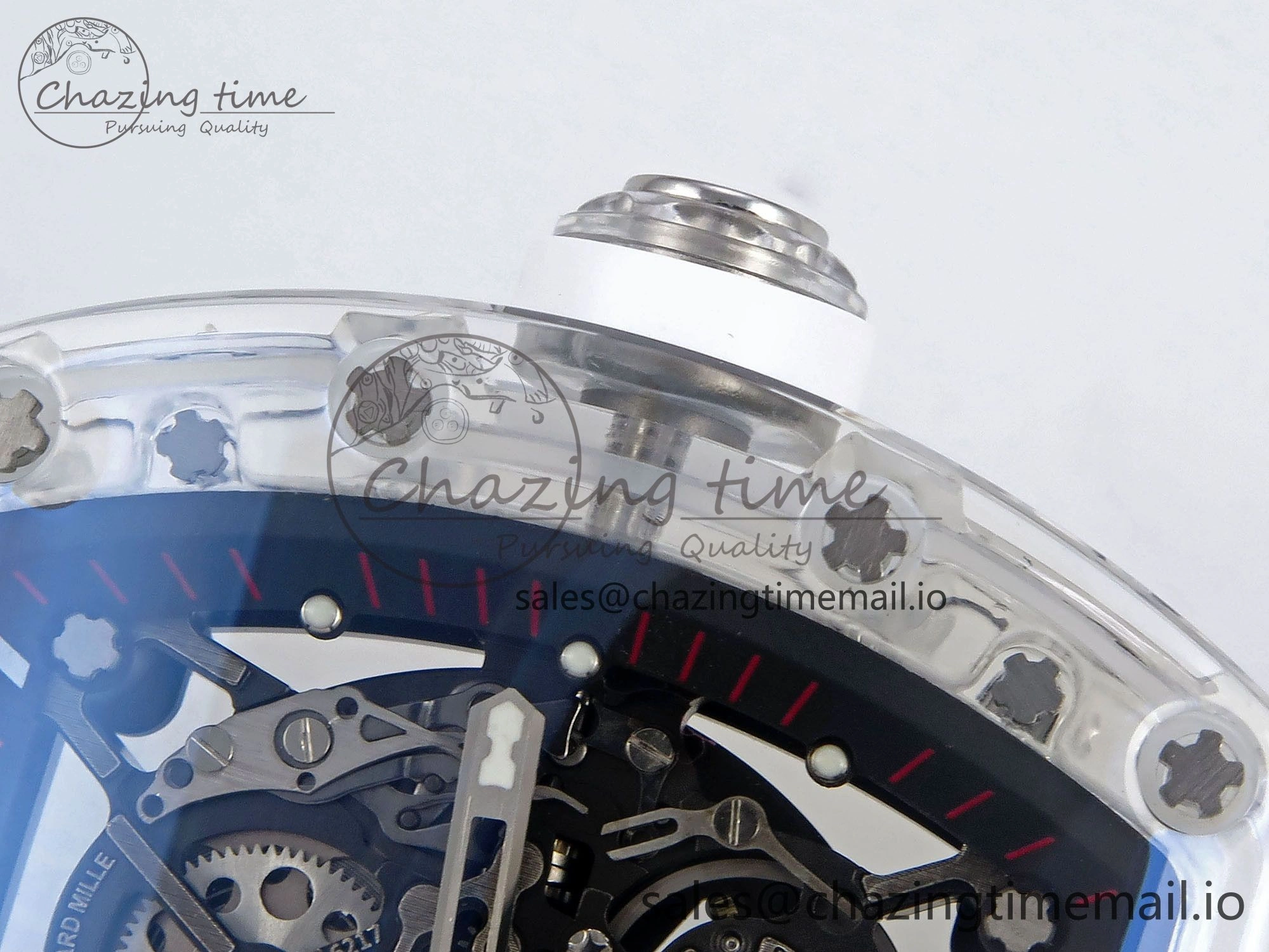 RM035-02 Transparent RMF 1:1 Best Edition Skeleton Dial on White Rubber Strap RMAL1