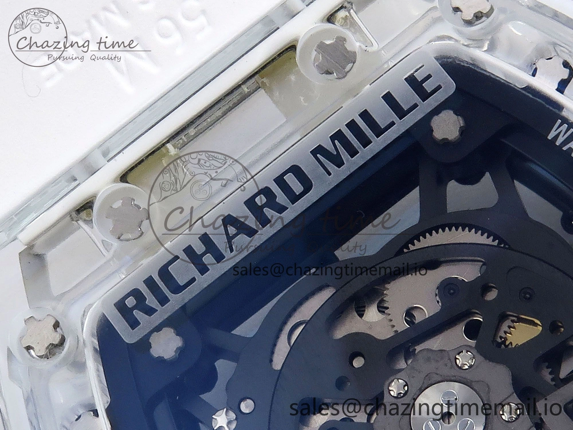 RM035-02 Transparent RMF 1:1 Best Edition Skeleton Dial on White Rubber Strap RMAL1