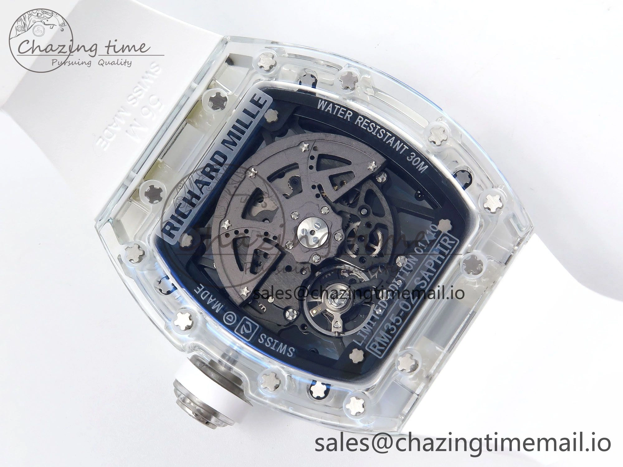 RM035-02 Transparent RMF 1:1 Best Edition Skeleton Dial on White Rubber Strap RMAL1