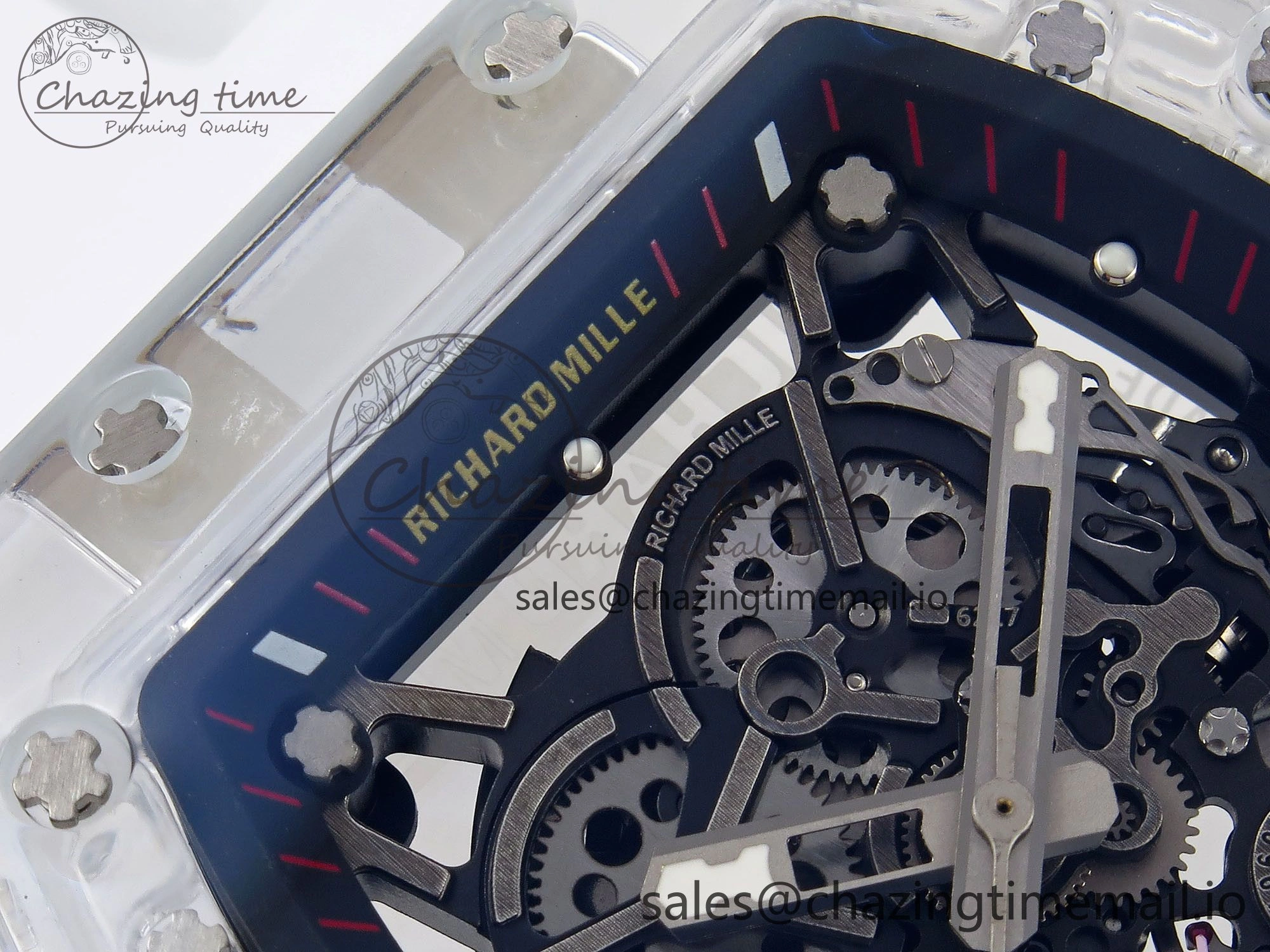RM035-02 Transparent RMF 1:1 Best Edition Skeleton Dial on White Rubber Strap RMAL1