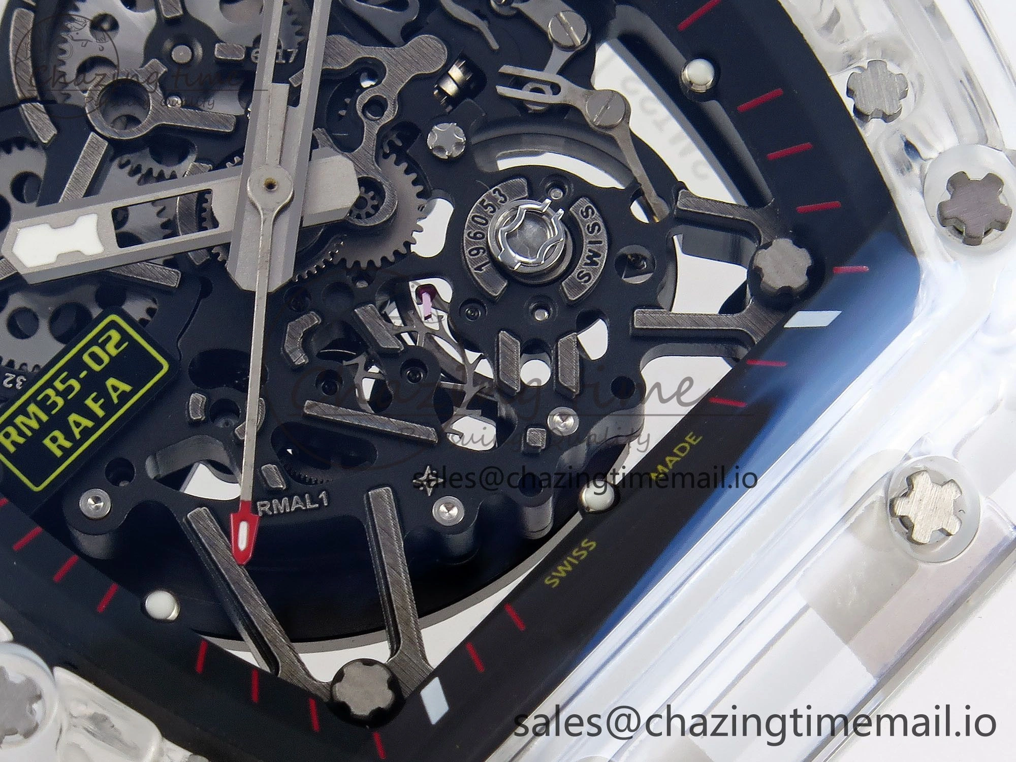RM035-02 Transparent RMF 1:1 Best Edition Skeleton Dial on White Rubber Strap RMAL1