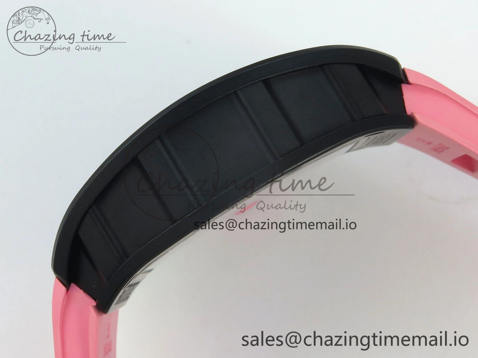 RM035 Americas RG Black Ceramic SONIC Best Edition Skeleton Dial on Pink Rubber Strap Clone RMUL1