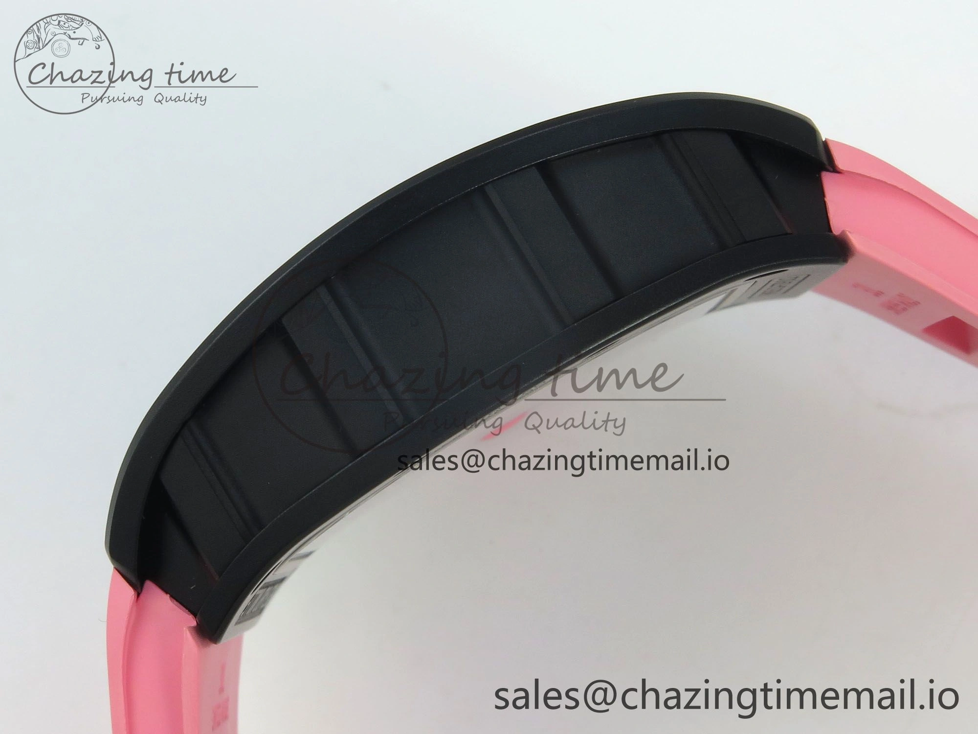 RM035 Americas RG Black Ceramic SONIC Best Edition Skeleton Dial on Pink Rubber Strap Clone RMUL1