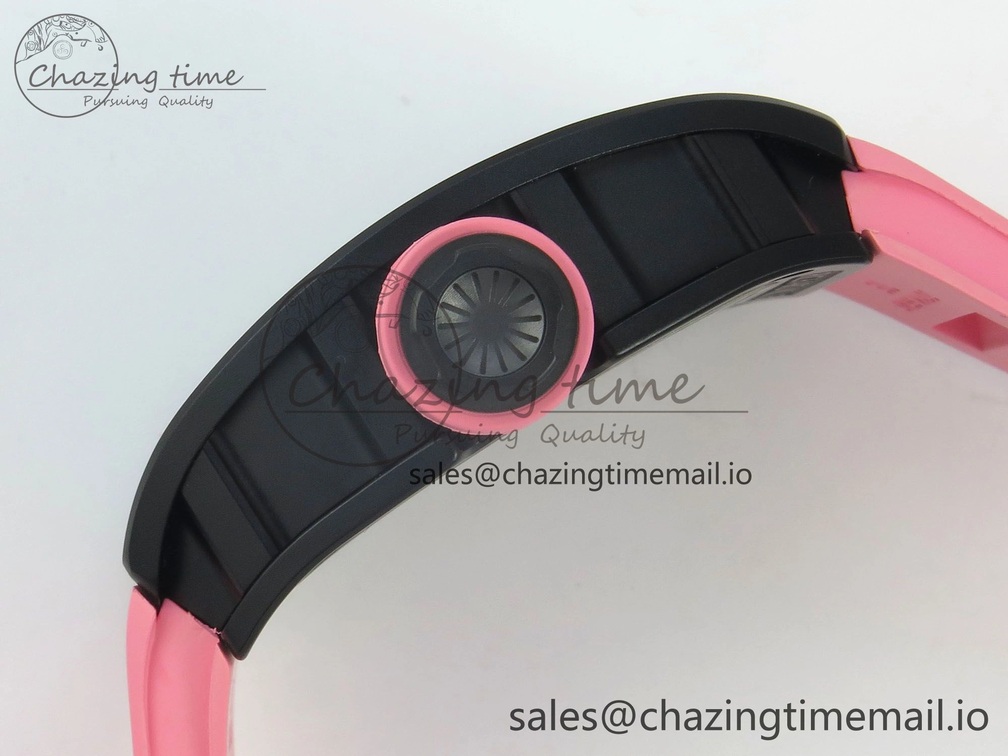 RM035 Americas RG Black Ceramic SONIC Best Edition Skeleton Dial on Pink Rubber Strap Clone RMUL1