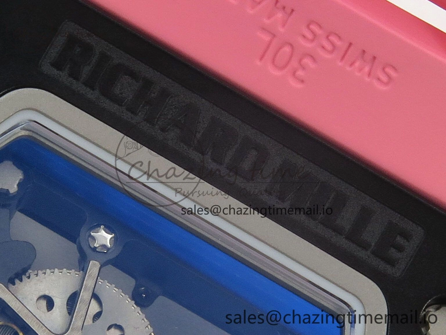 RM035 Americas RG Black Ceramic SONIC Best Edition Skeleton Dial on Pink Rubber Strap Clone RMUL1