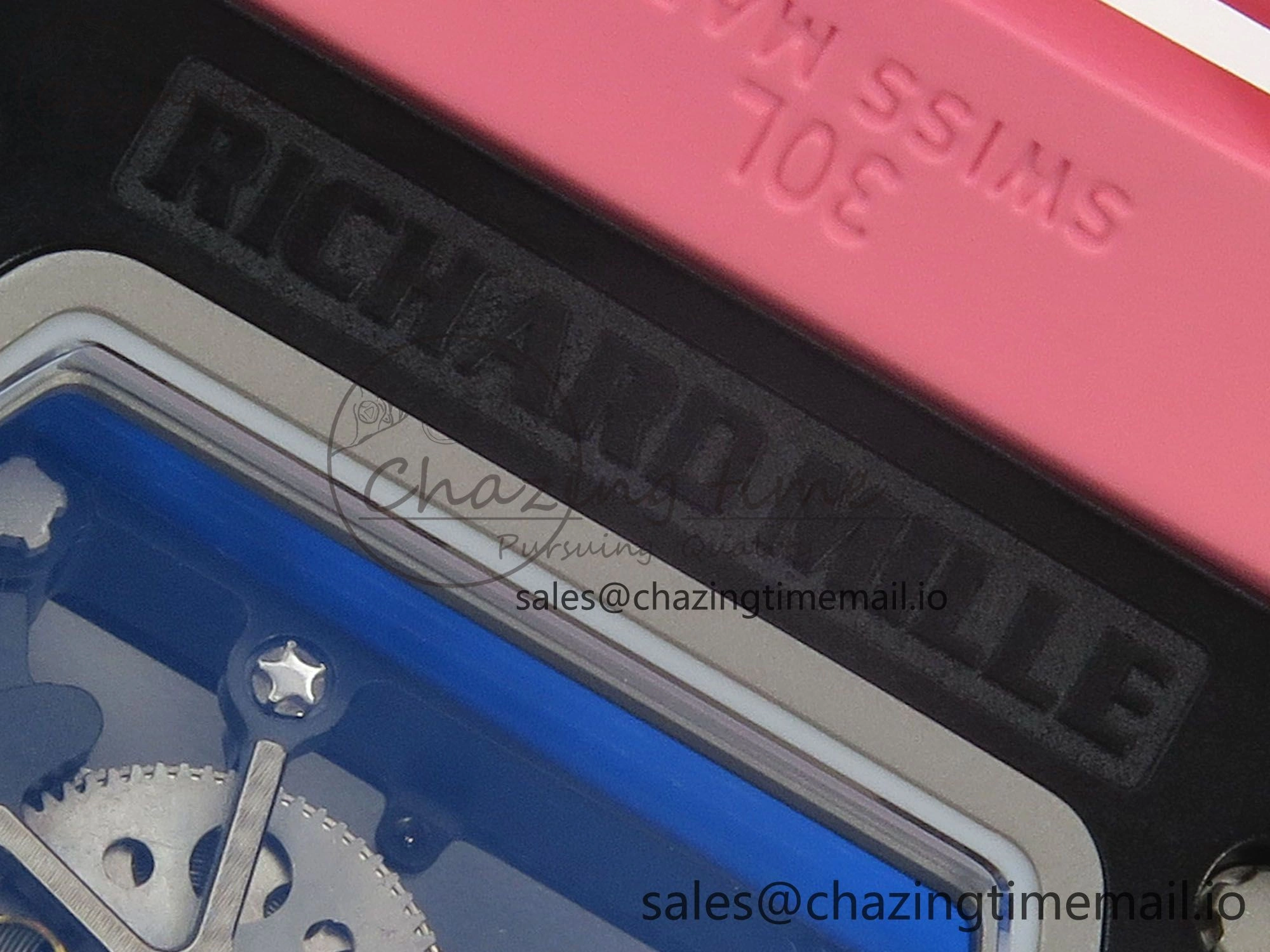 RM035 Americas RG Black Ceramic SONIC Best Edition Skeleton Dial on Pink Rubber Strap Clone RMUL1