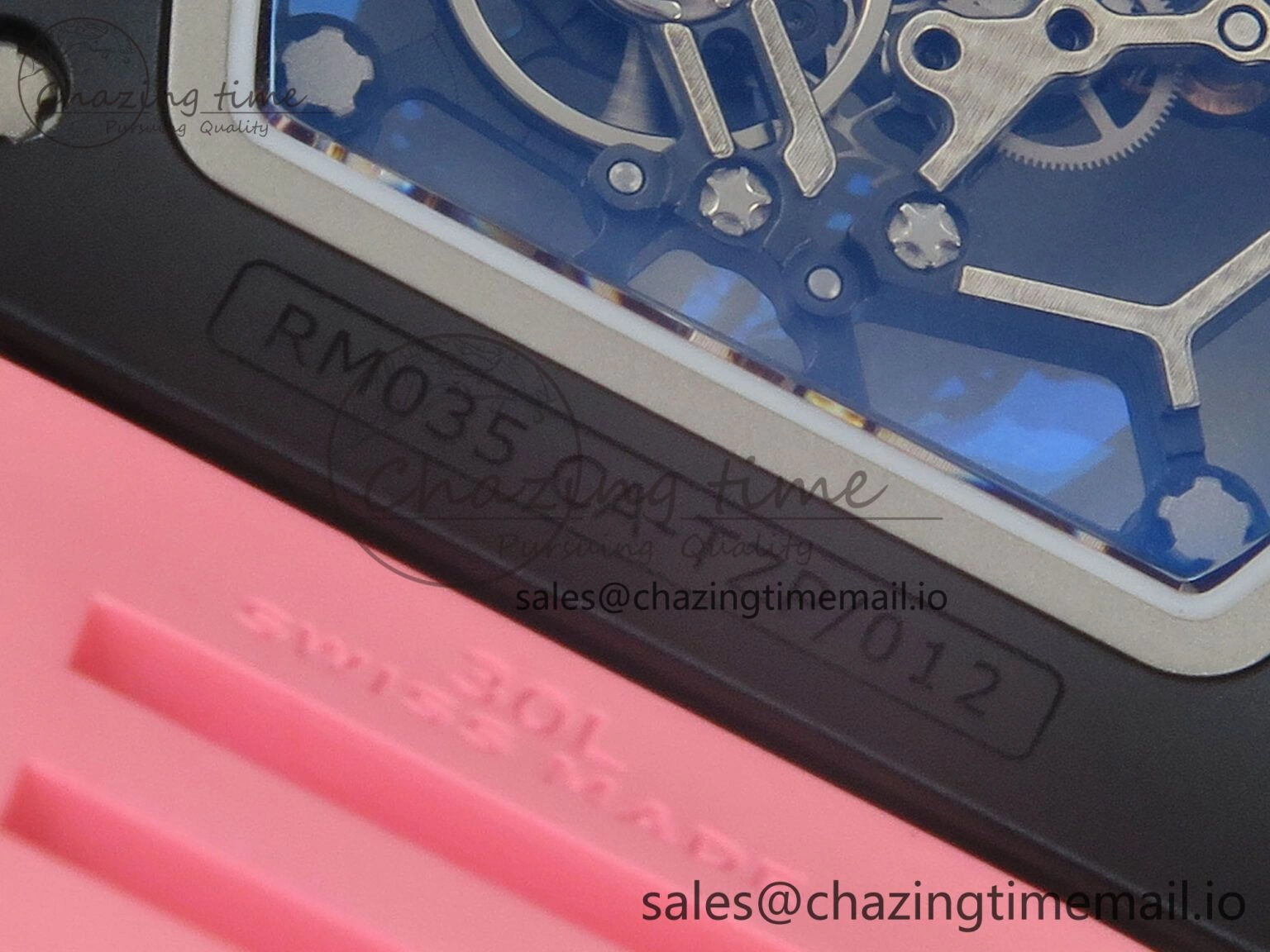 RM035 Americas RG Black Ceramic SONIC Best Edition Skeleton Dial on Pink Rubber Strap Clone RMUL1