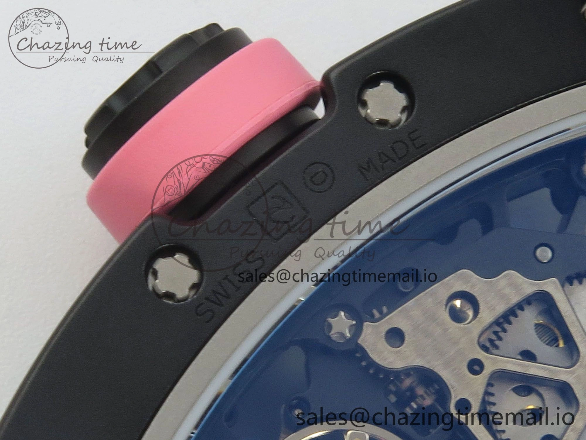 RM035 Americas RG Black Ceramic SONIC Best Edition Skeleton Dial on Pink Rubber Strap Clone RMUL1