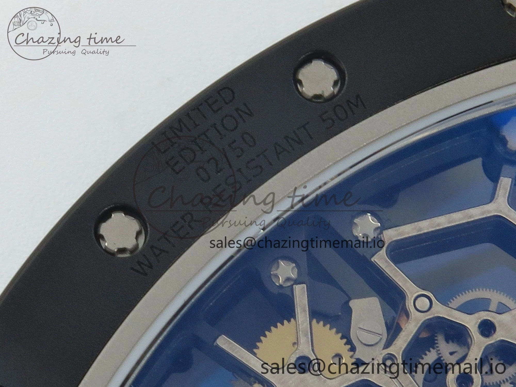 RM035 Americas RG Black Ceramic SONIC Best Edition Skeleton Dial on Pink Rubber Strap Clone RMUL1