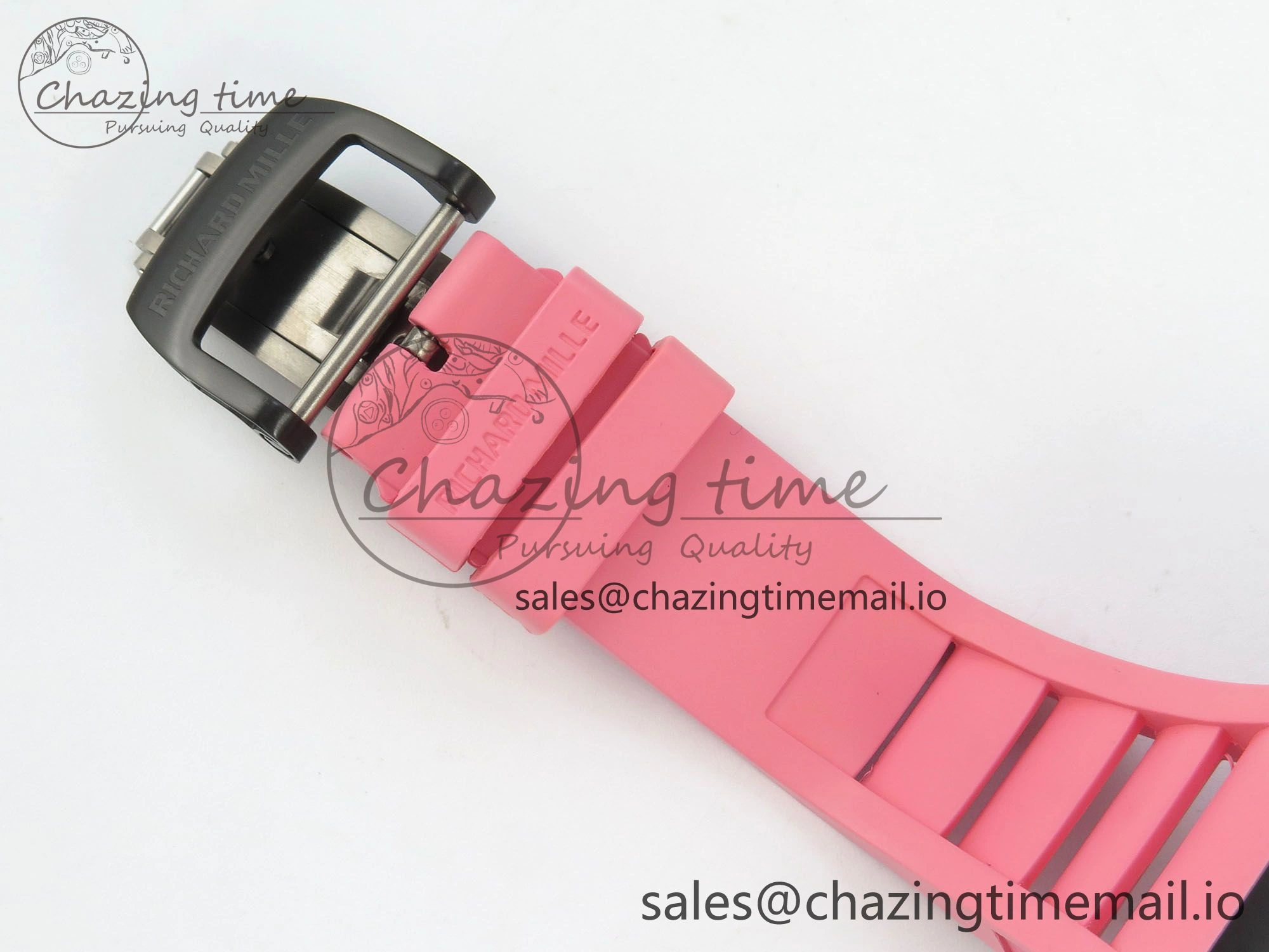 RM035 Americas RG Black Ceramic SONIC Best Edition Skeleton Dial on Pink Rubber Strap Clone RMUL1