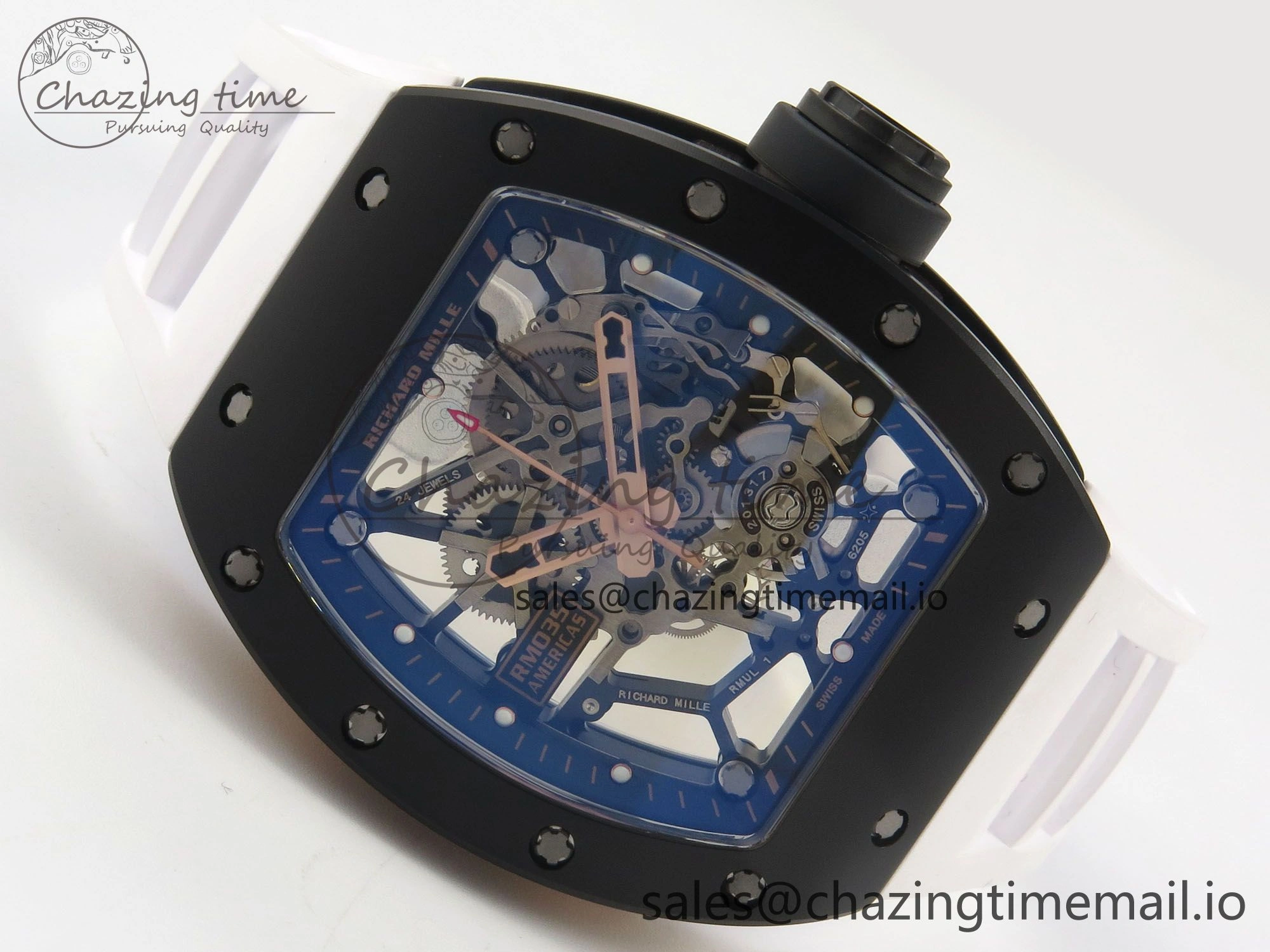 RM035 Americas RG Black Ceramic SONIC Best Edition Skeleton Dial on White Rubber Strap Clone RMUL1
