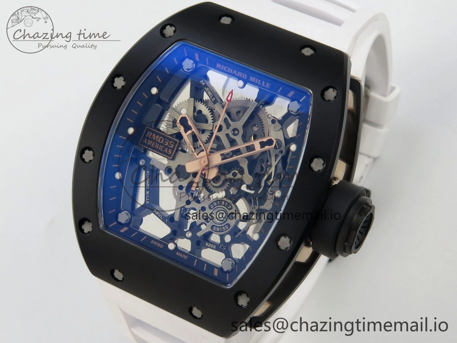 RM035 Americas RG Black Ceramic SONIC Best Edition Skeleton Dial on White Rubber Strap Clone RMUL1