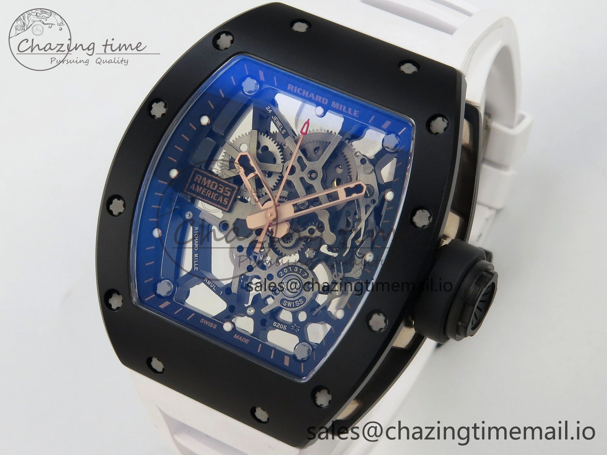 RM035 Americas RG Black Ceramic SONIC Best Edition Skeleton Dial on White Rubber Strap Clone RMUL1