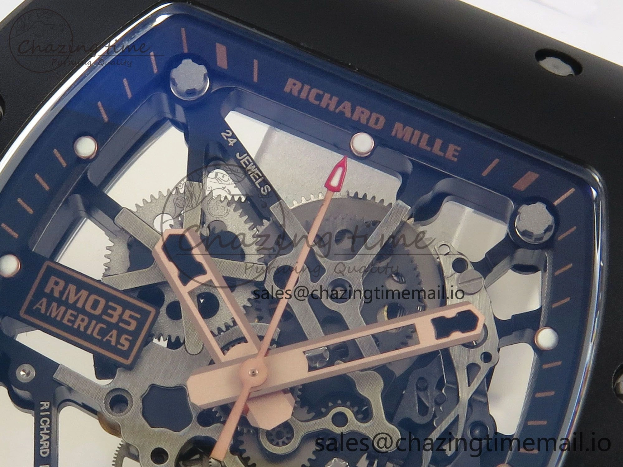 RM035 Americas RG Black Ceramic SONIC Best Edition Skeleton Dial on White Rubber Strap Clone RMUL1
