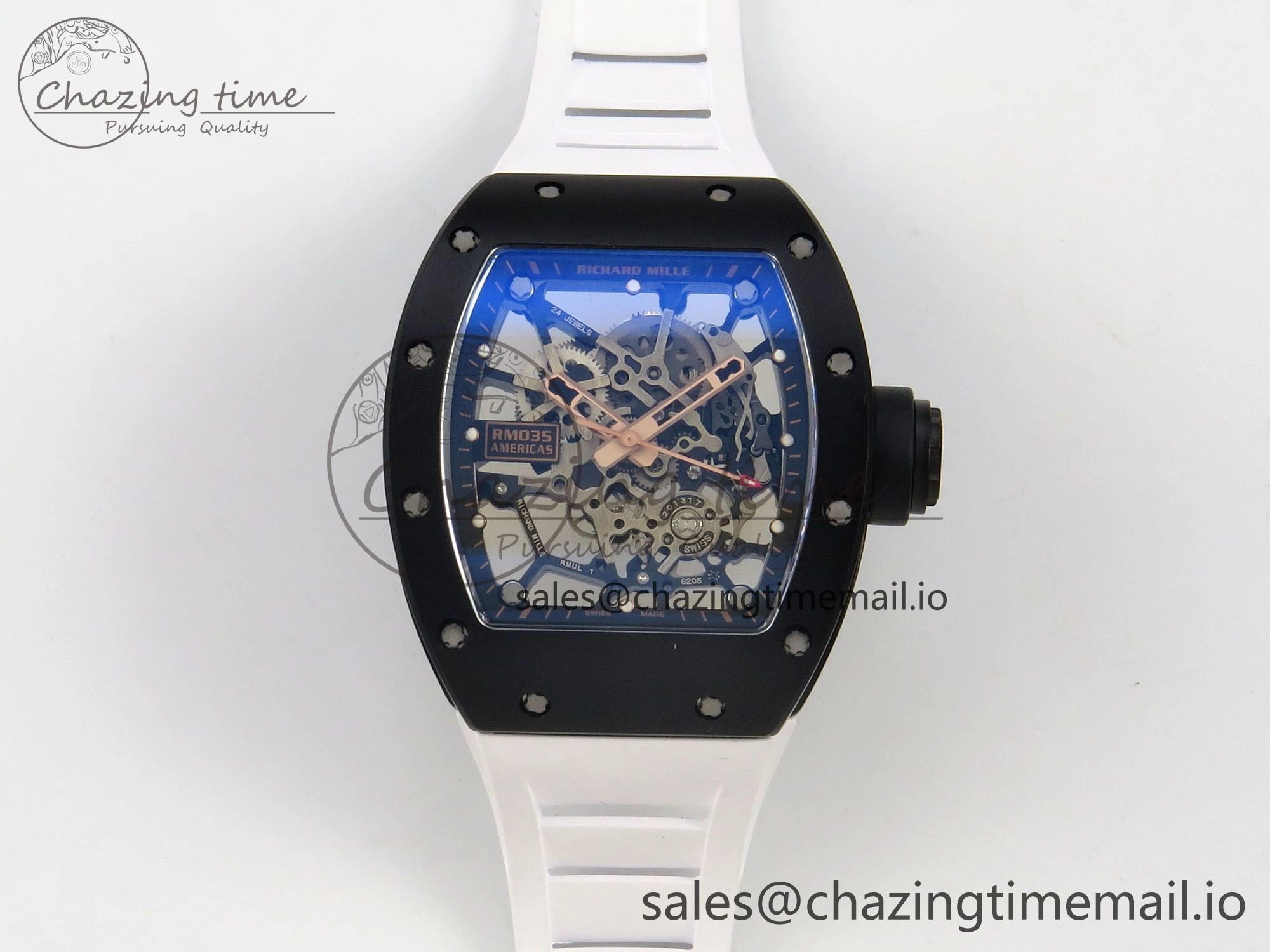RM035 Americas RG Black Ceramic SONIC Best Edition Skeleton Dial on White Rubber Strap Clone RMUL1