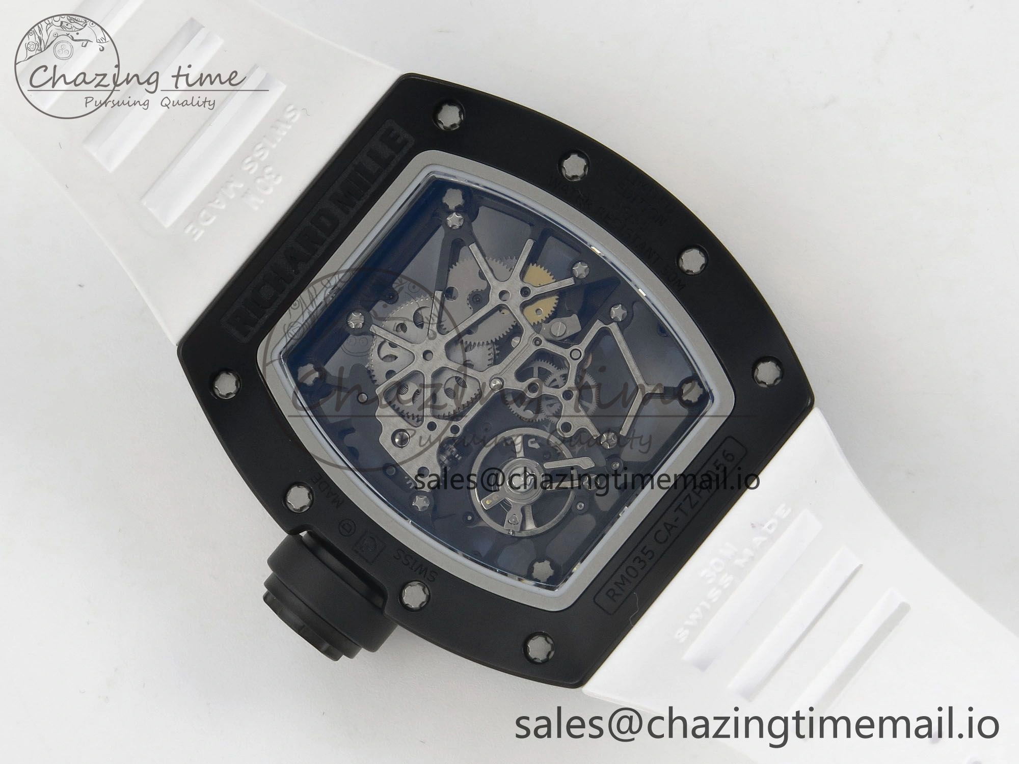 RM035 Americas RG Black Ceramic SONIC Best Edition Skeleton Dial on White Rubber Strap Clone RMUL1