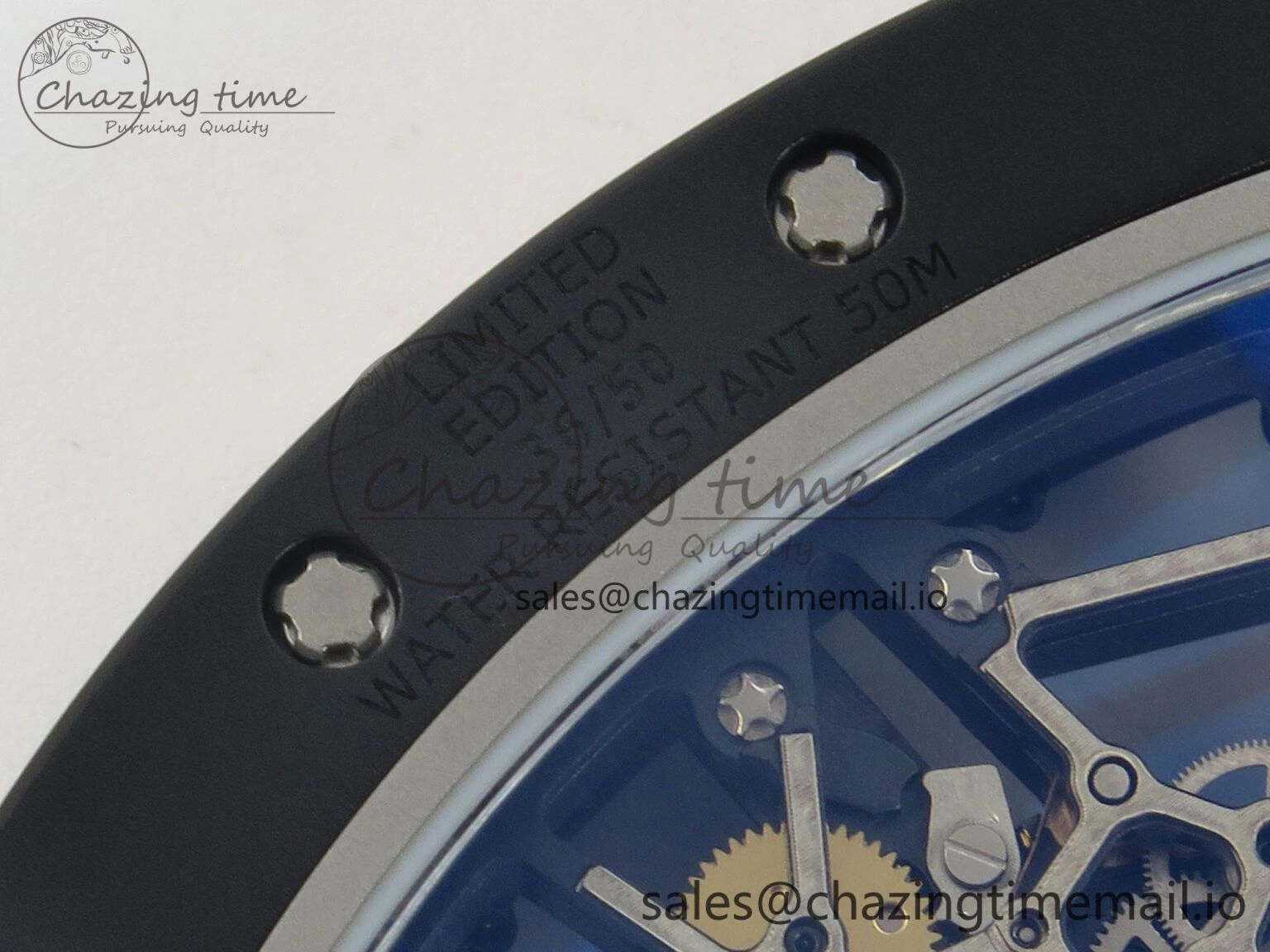 RM035 Americas RG Black Ceramic SONIC Best Edition Skeleton Dial on White Rubber Strap Clone RMUL1