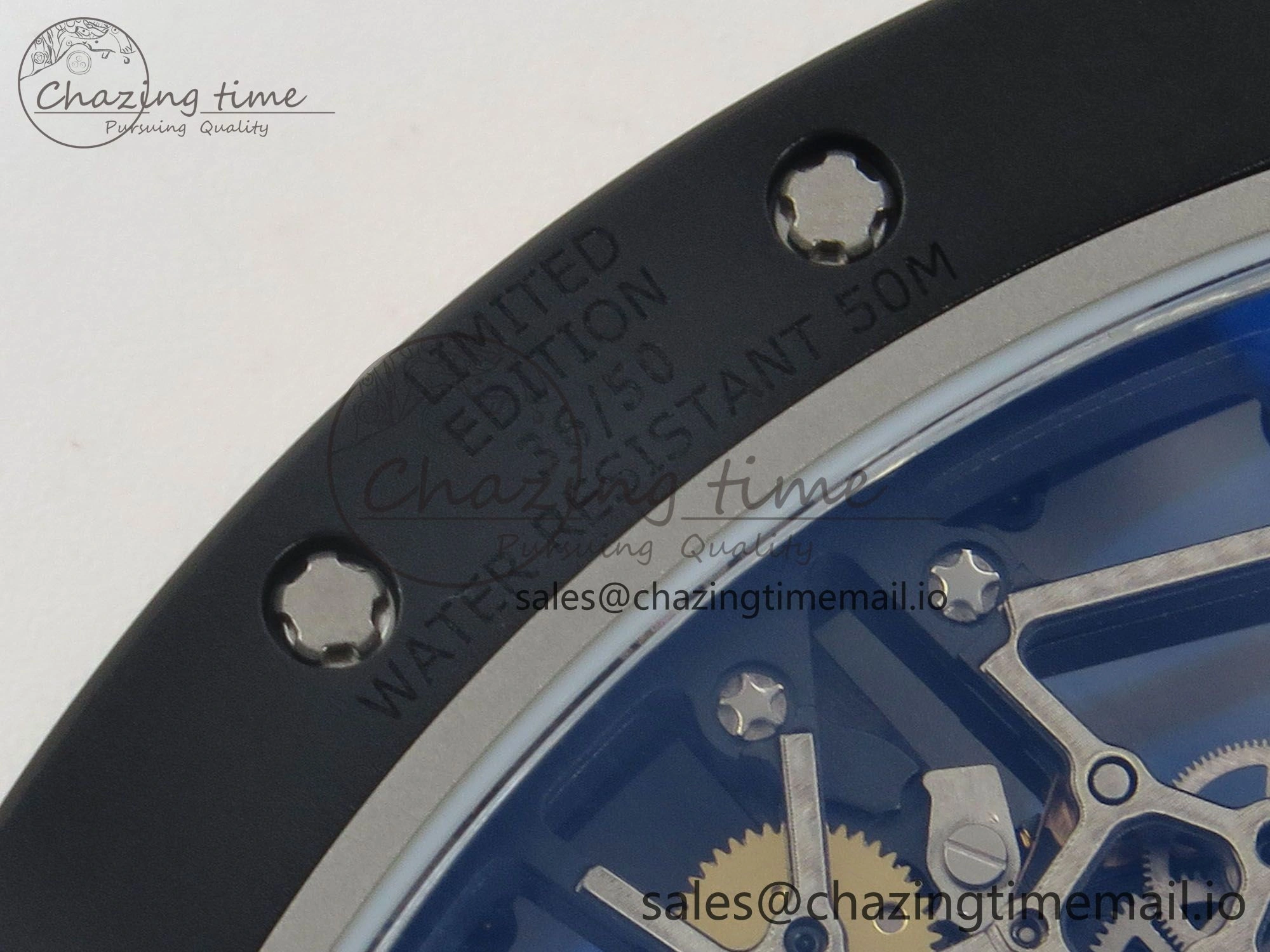 RM035 Americas RG Black Ceramic SONIC Best Edition Skeleton Dial on White Rubber Strap Clone RMUL1
