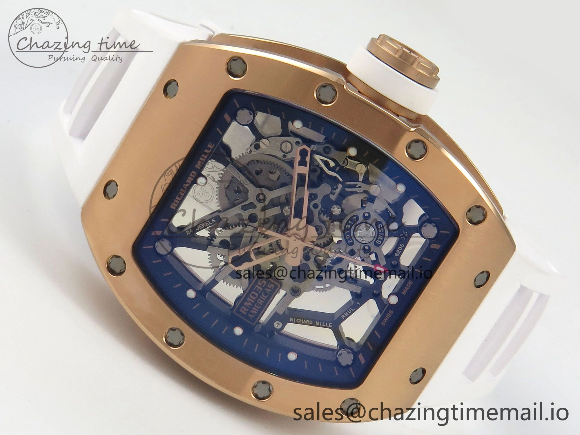 RM035 Americas RG SONIC Best Edition Skeleton Dial on White Rubber Strap Clone RMUL1