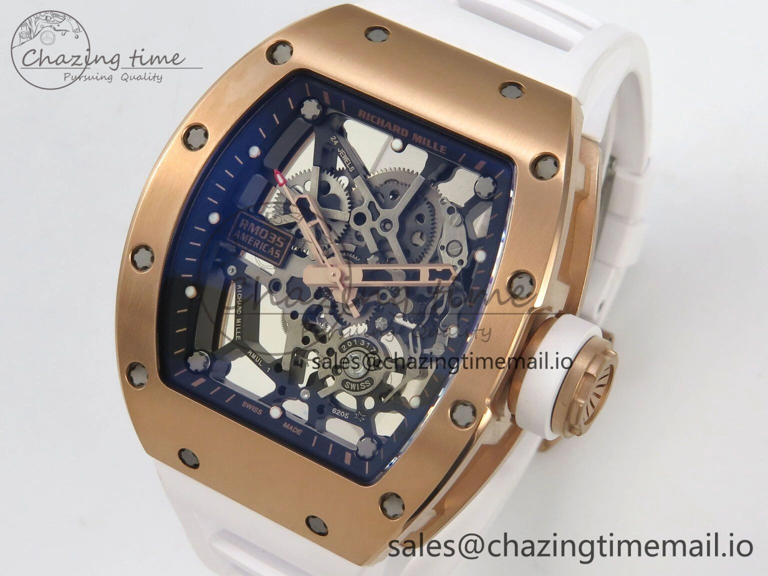RM035 Americas RG SONIC Best Edition Skeleton Dial on White Rubber Strap Clone RMUL1
