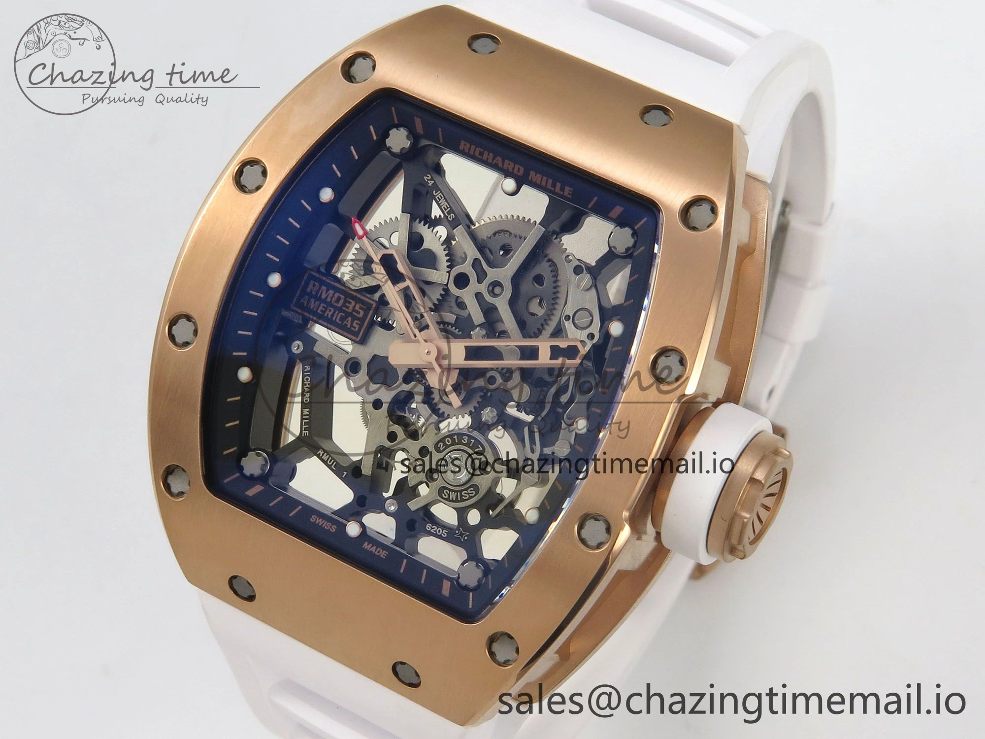 RM035 Americas RG SONIC Best Edition Skeleton Dial on White Rubber Strap Clone RMUL1