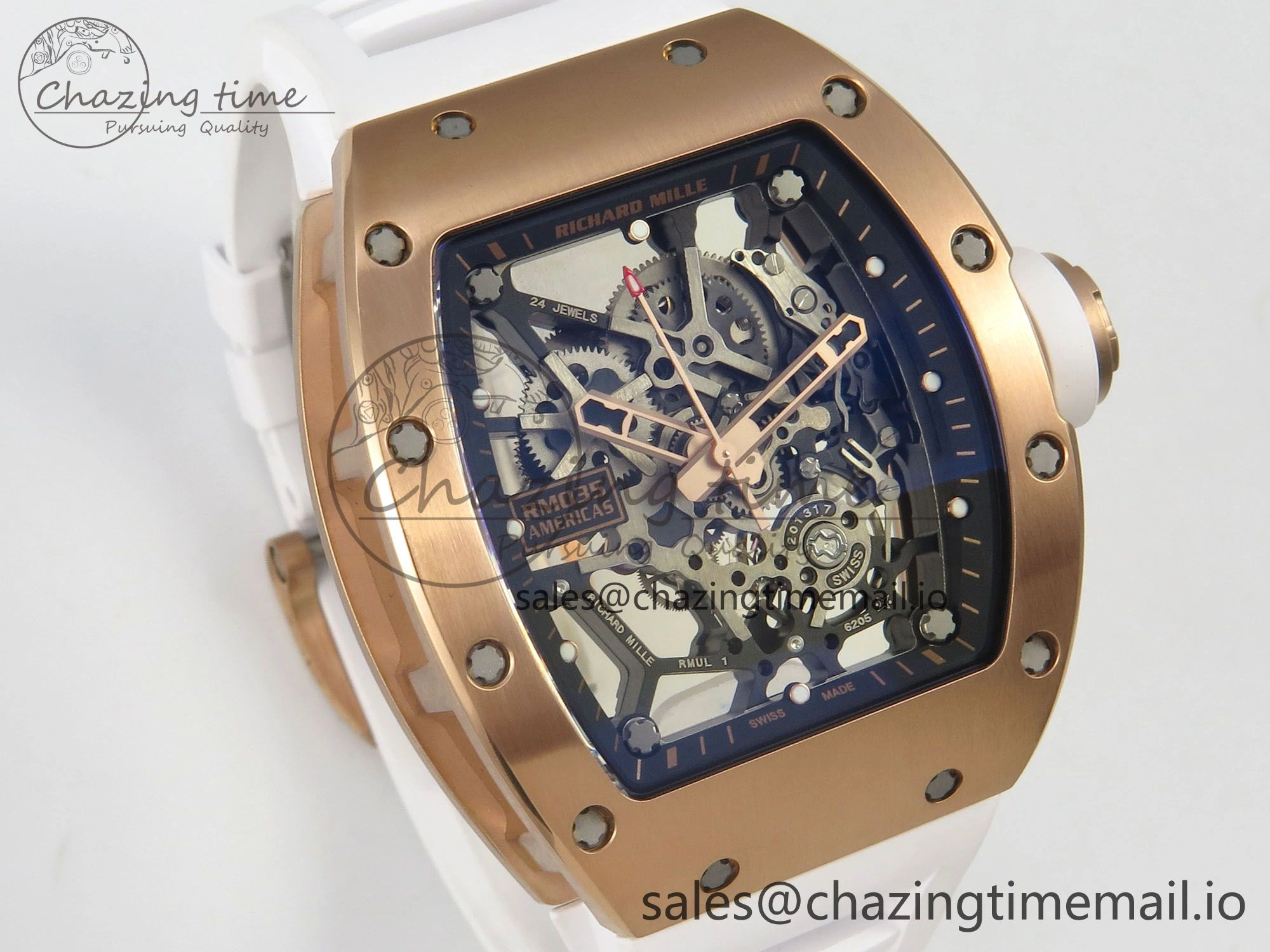 RM035 Americas RG SONIC Best Edition Skeleton Dial on White Rubber Strap Clone RMUL1