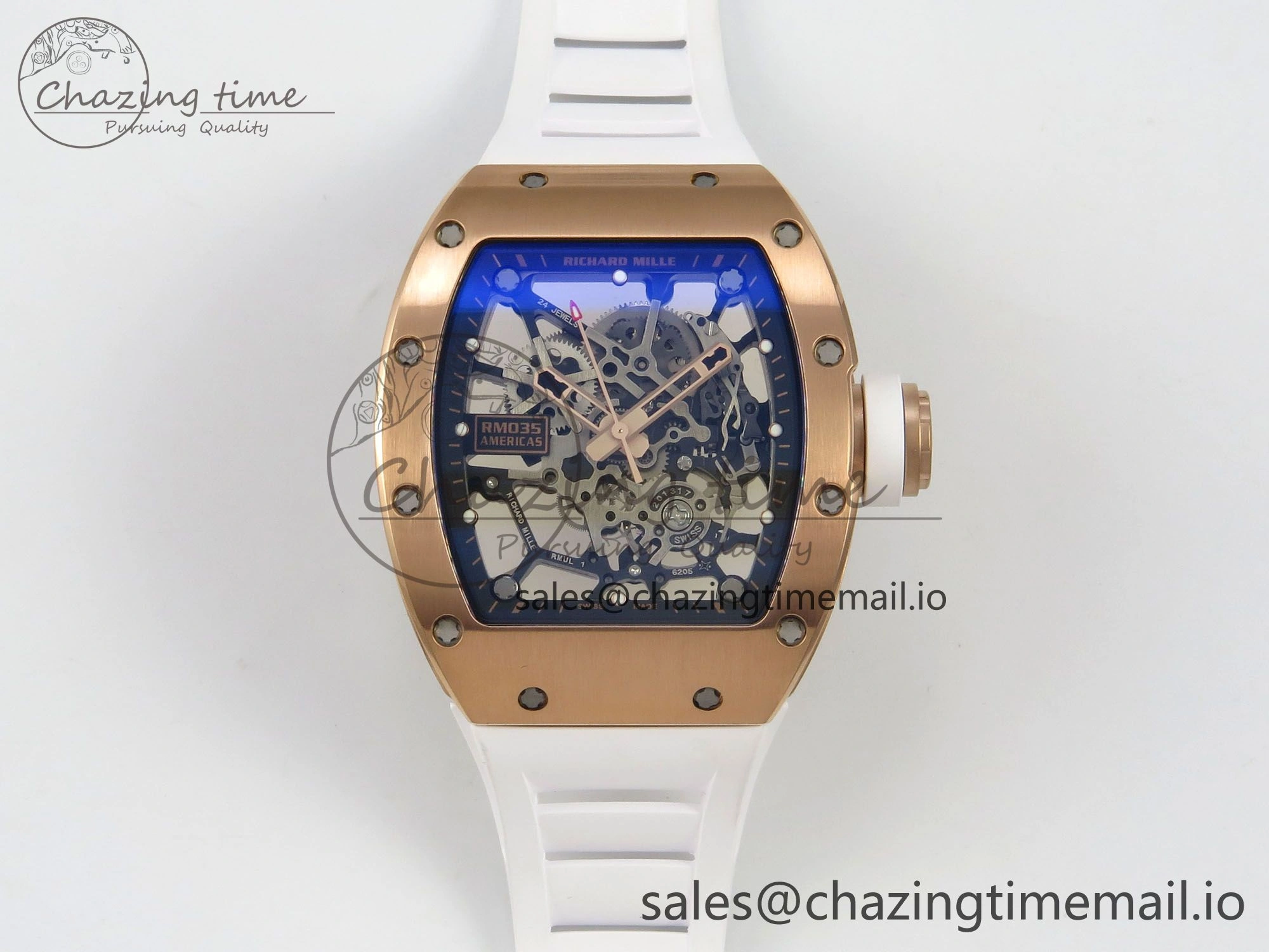 RM035 Americas RG SONIC Best Edition Skeleton Dial on White Rubber Strap Clone RMUL1