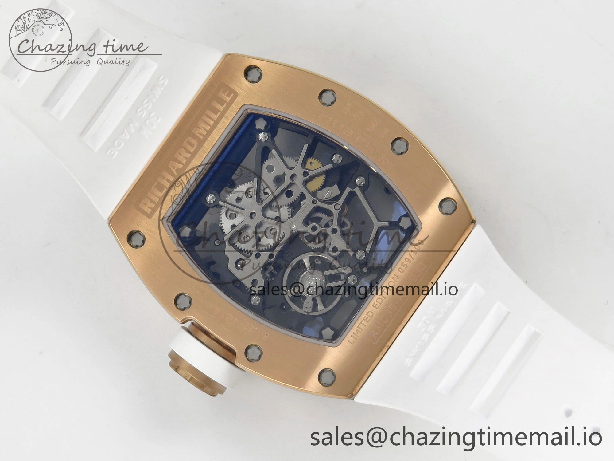 RM035 Americas RG SONIC Best Edition Skeleton Dial on White Rubber Strap Clone RMUL1