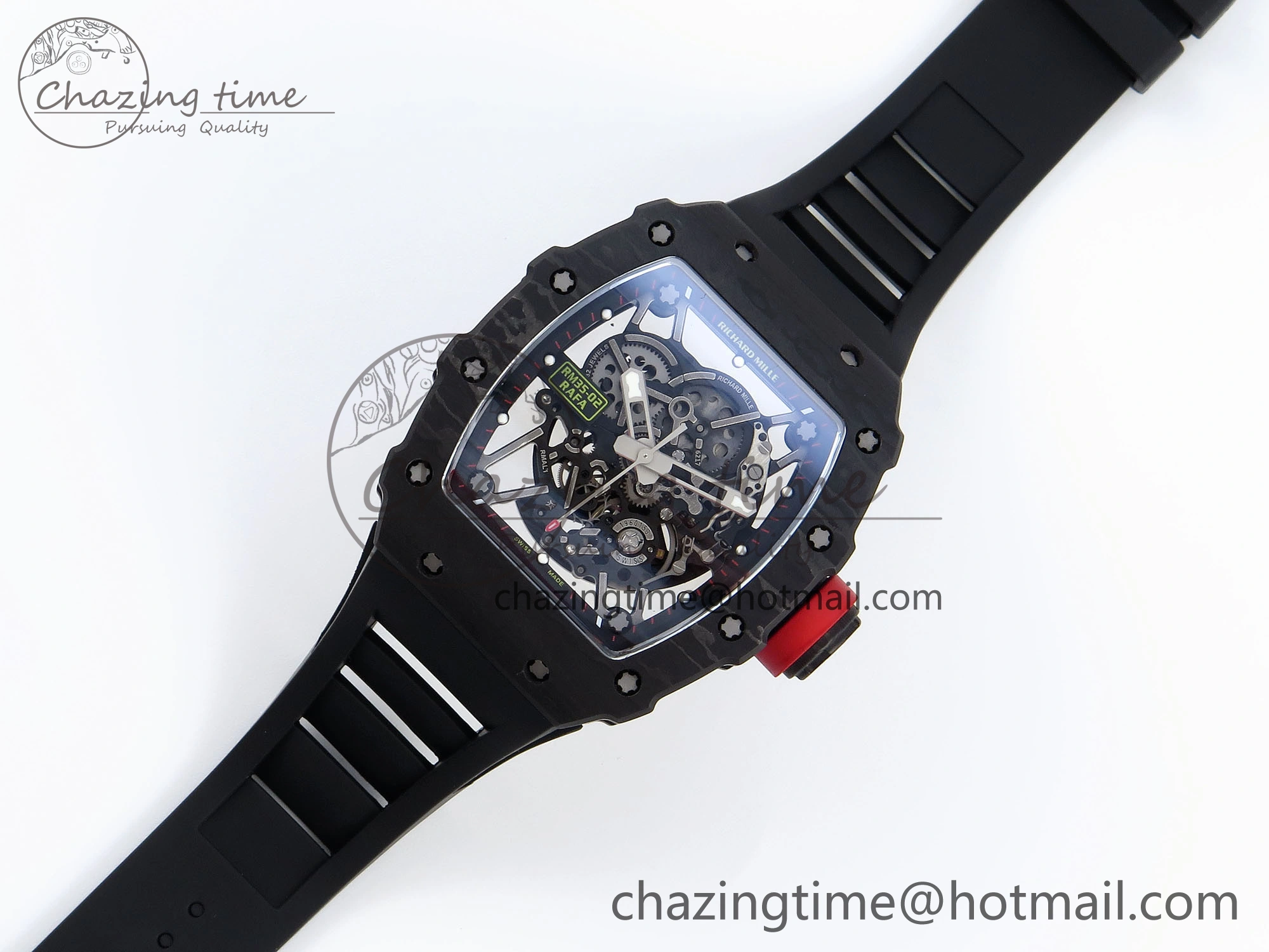 RM035 BLACK CARBON SONIC BEST EDITION SKELETON DIAL ON BLACK RUBBER STRAP CLONE RMUL2