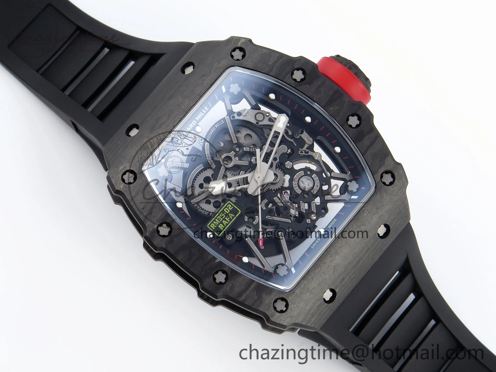 RM035 BLACK CARBON SONIC BEST EDITION SKELETON DIAL ON BLACK RUBBER STRAP CLONE RMUL2