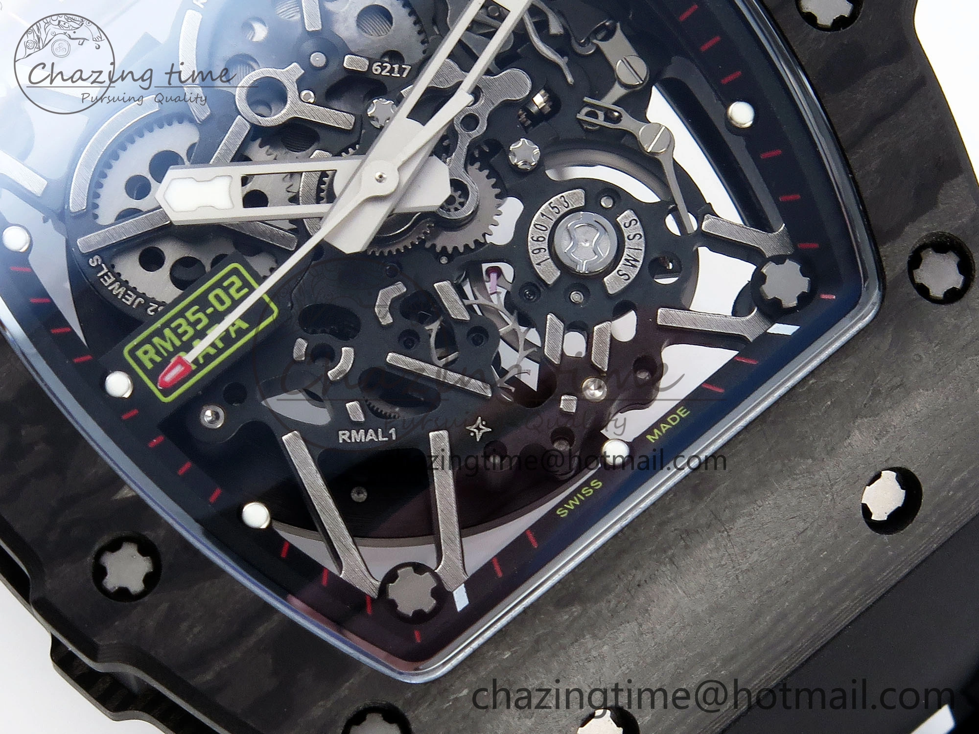 RM035 BLACK CARBON SONIC BEST EDITION SKELETON DIAL ON BLACK RUBBER STRAP CLONE RMUL2