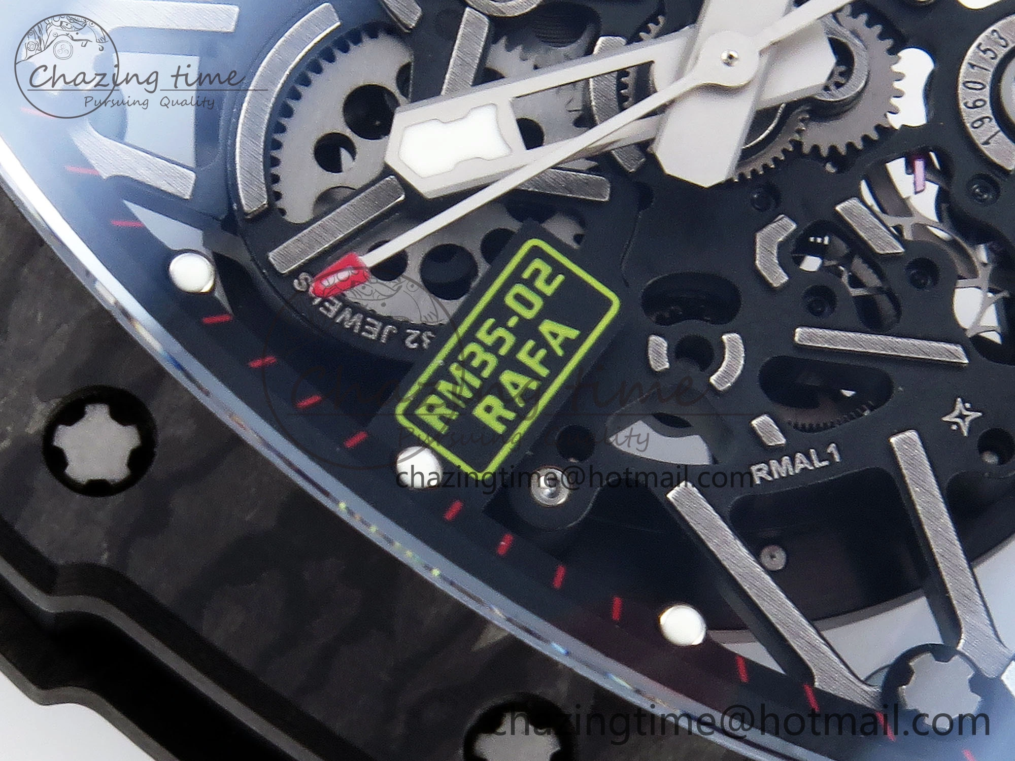 RM035 BLACK CARBON SONIC BEST EDITION SKELETON DIAL ON BLACK RUBBER STRAP CLONE RMUL2
