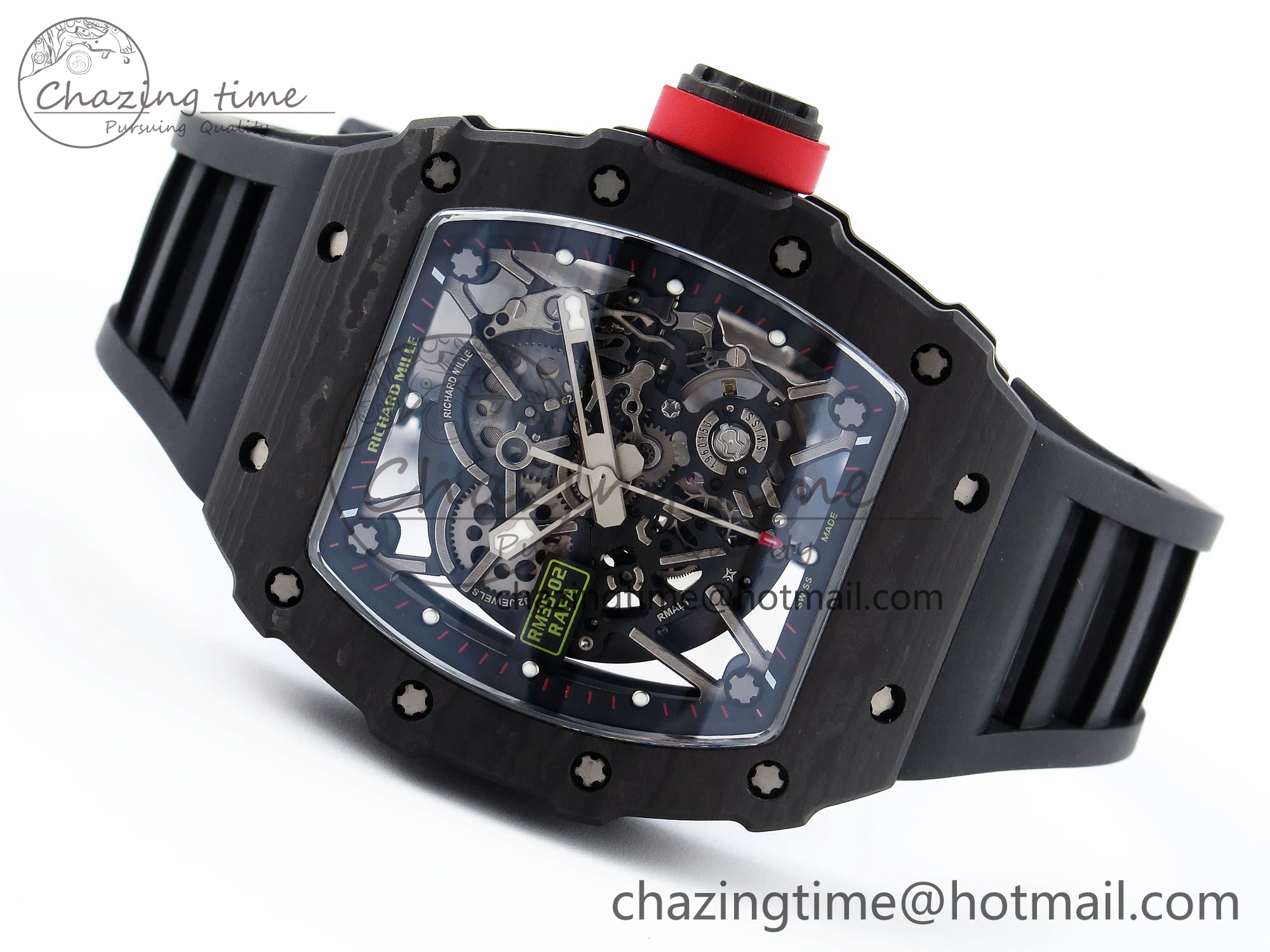 RM035 BLACK CARBON SONIC BEST EDITION SKELETON DIAL ON BLACK RUBBER STRAP CLONE RMUL2