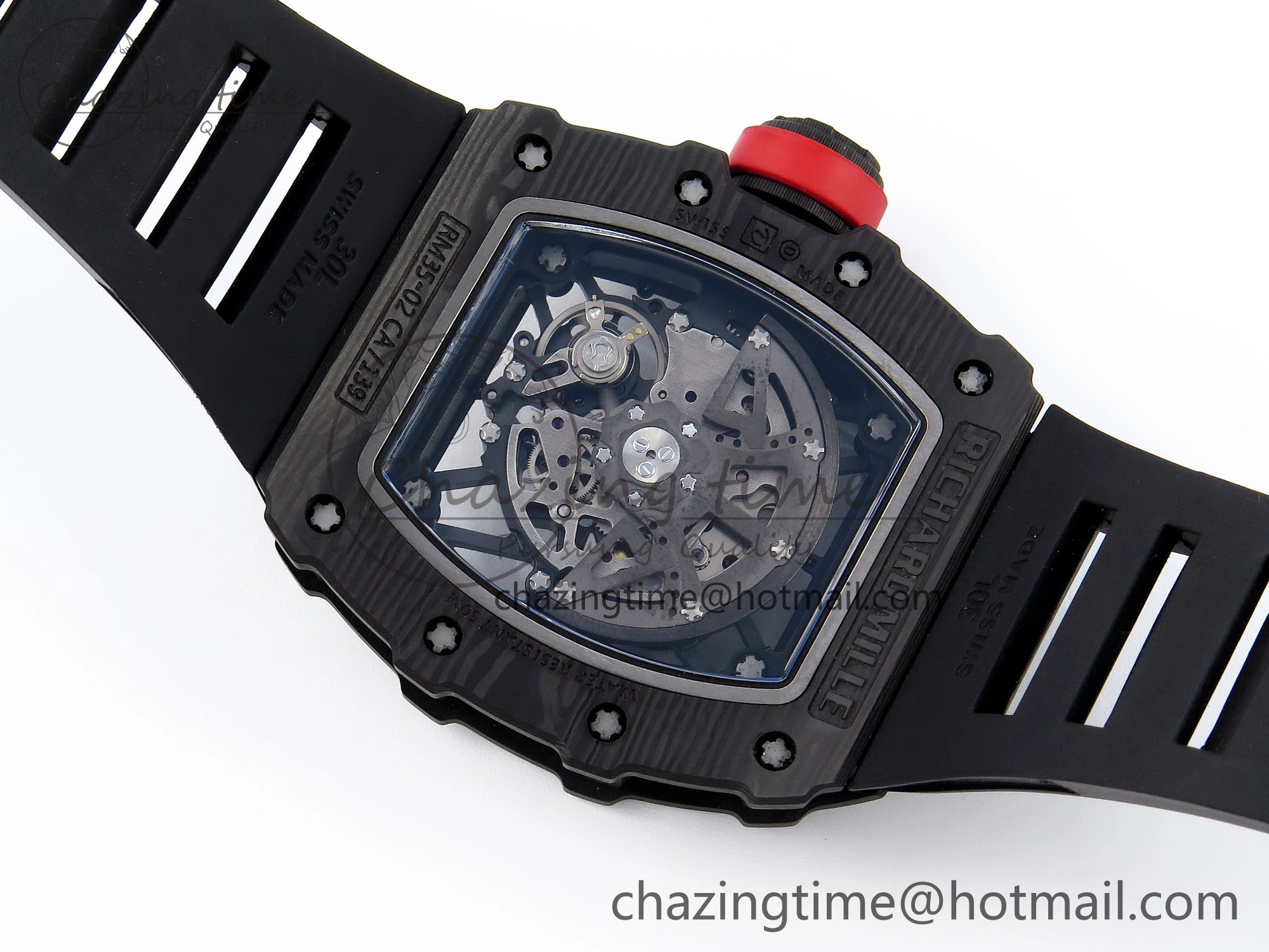 RM035 BLACK CARBON SONIC BEST EDITION SKELETON DIAL ON BLACK RUBBER STRAP CLONE RMUL2
