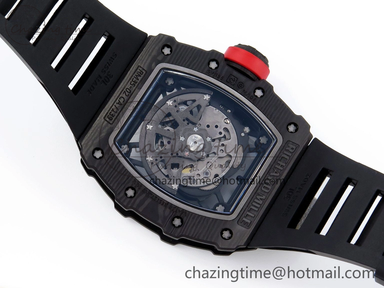 RM035 BLACK CARBON SONIC BEST EDITION SKELETON DIAL ON BLACK RUBBER STRAP CLONE RMUL2