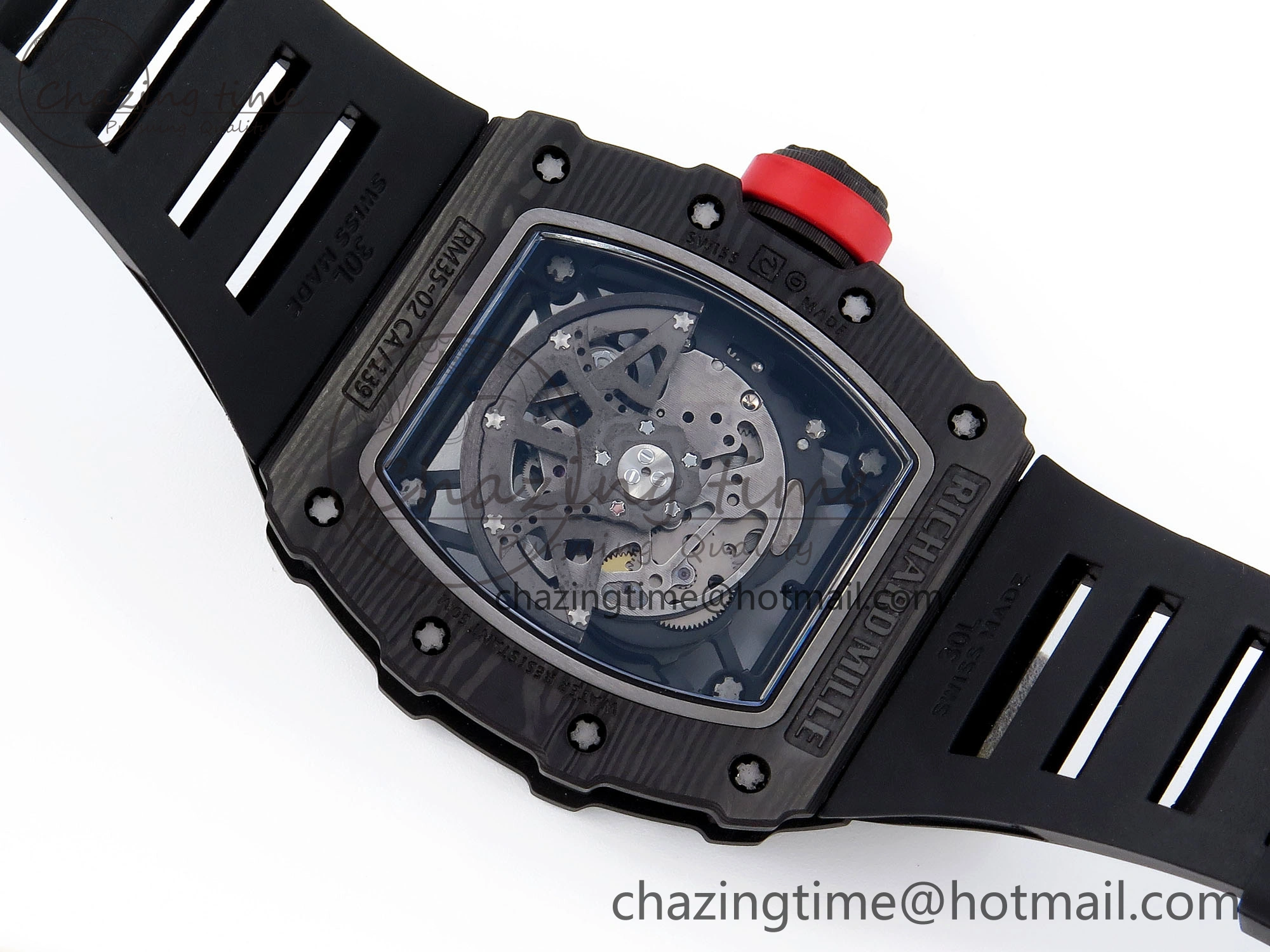 RM035 BLACK CARBON SONIC BEST EDITION SKELETON DIAL ON BLACK RUBBER STRAP CLONE RMUL2