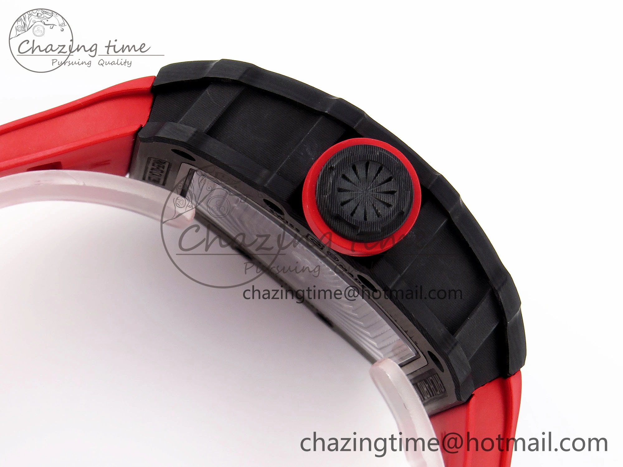 RM035 BLACK CARBON SONIC BEST EDITION SKELETON DIAL ON RED RUBBER STRAP CLONE RMUL2