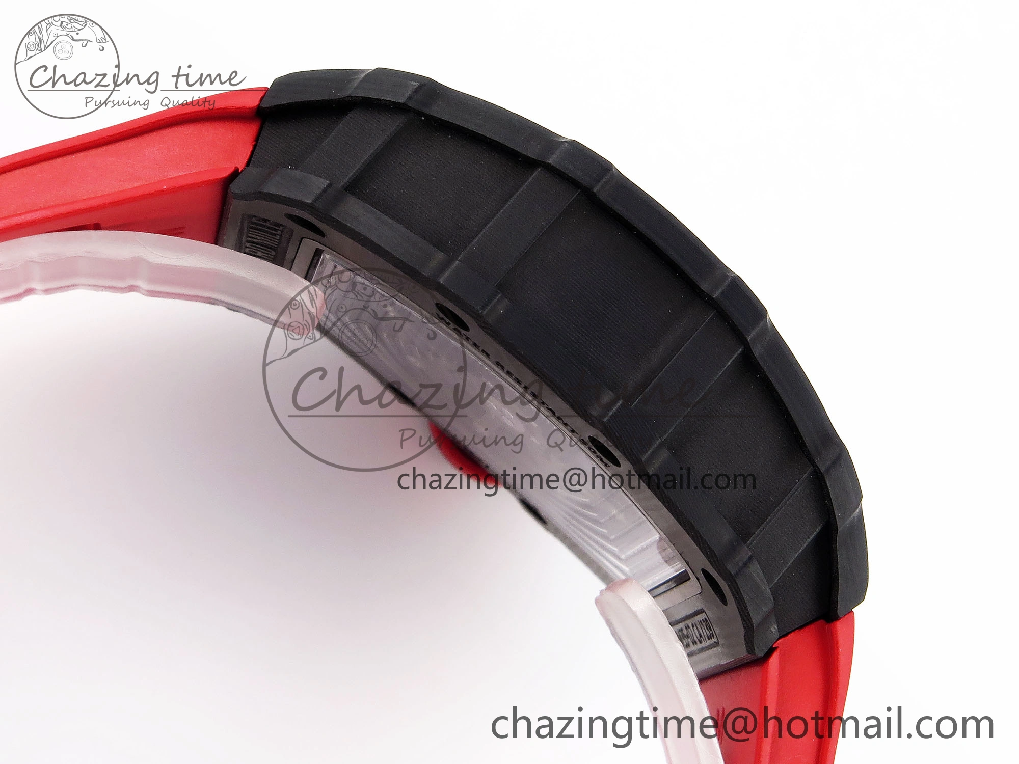 RM035 BLACK CARBON SONIC BEST EDITION SKELETON DIAL ON RED RUBBER STRAP CLONE RMUL2