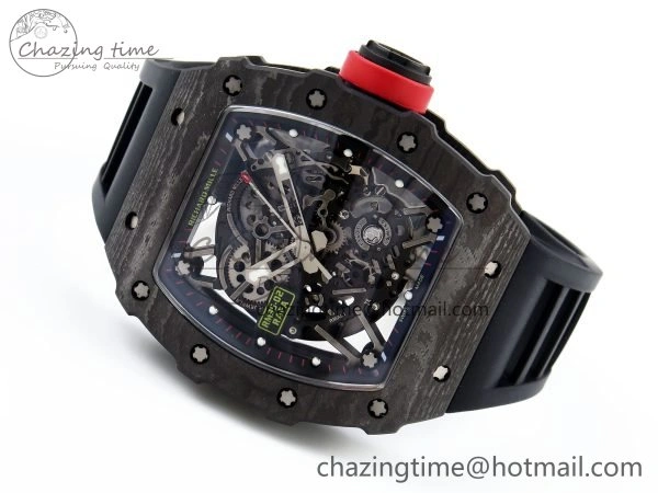 RM035 Black Carbon SONIC Best Edition Skeleton Dial on Black Rubber Strap Clone RMUL2