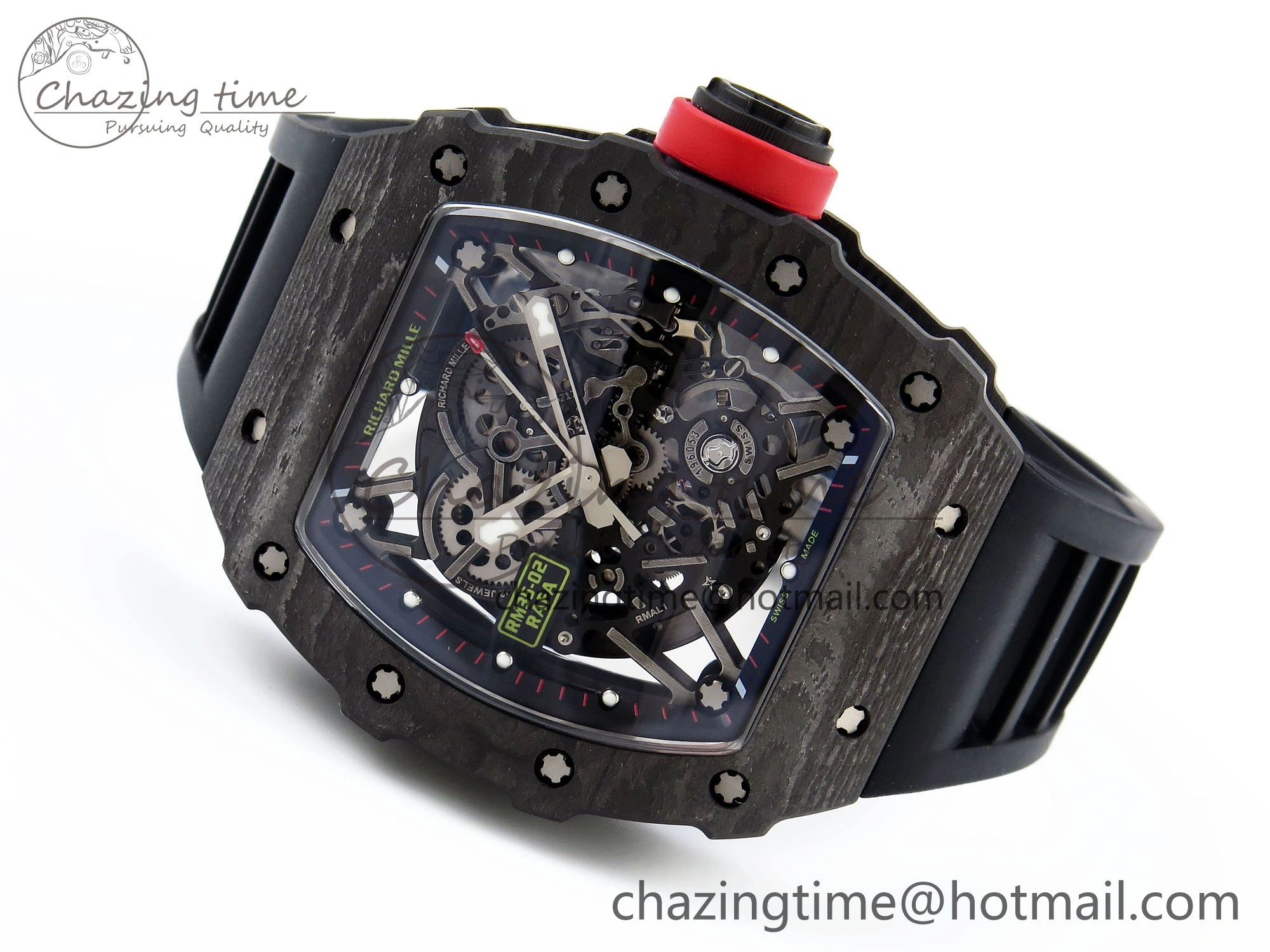 RM035 Black Carbon SONIC Best Edition Skeleton Dial on Black Rubber Strap Clone RMUL2