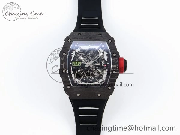 RM035 Black Carbon SONIC Best Edition Skeleton Dial on Black Rubber Strap Clone RMUL2