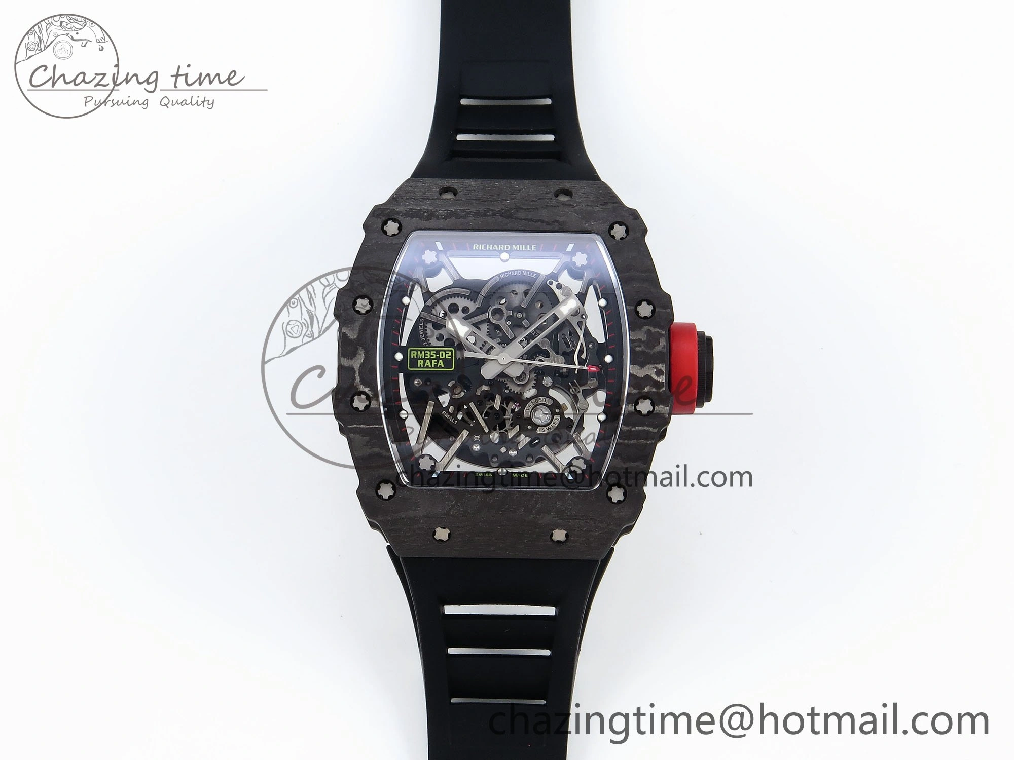 RM035 Black Carbon SONIC Best Edition Skeleton Dial on Black Rubber Strap Clone RMUL2