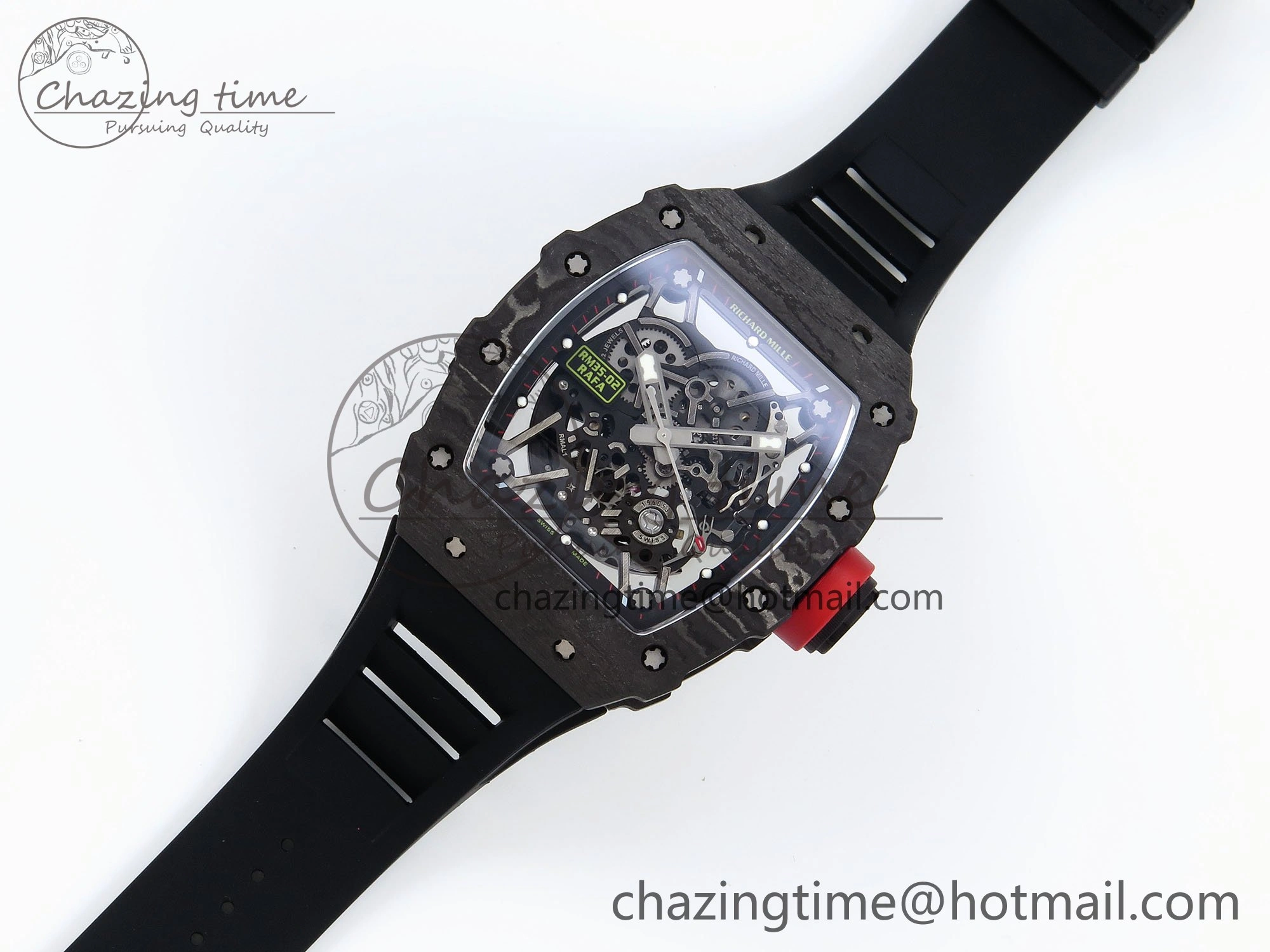 RM035 Black Carbon SONIC Best Edition Skeleton Dial on Black Rubber Strap Clone RMUL2