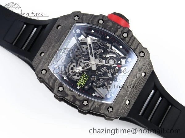 RM035 Black Carbon SONIC Best Edition Skeleton Dial on Black Rubber Strap Clone RMUL2