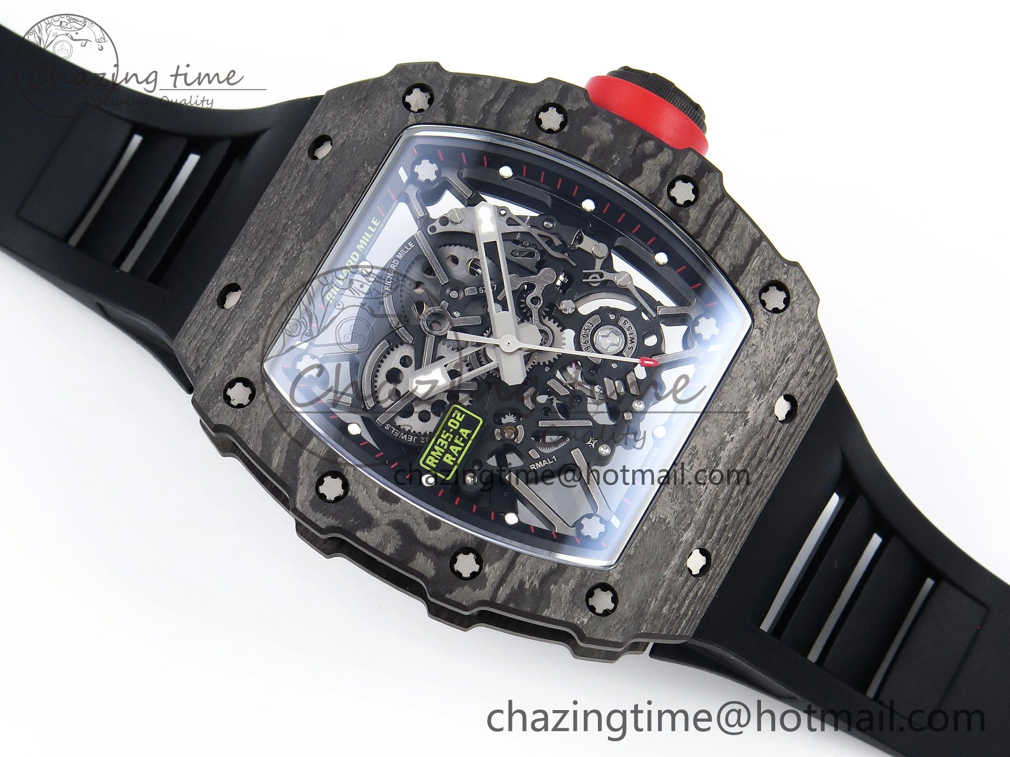 RM035 Black Carbon SONIC Best Edition Skeleton Dial on Black Rubber Strap Clone RMUL2