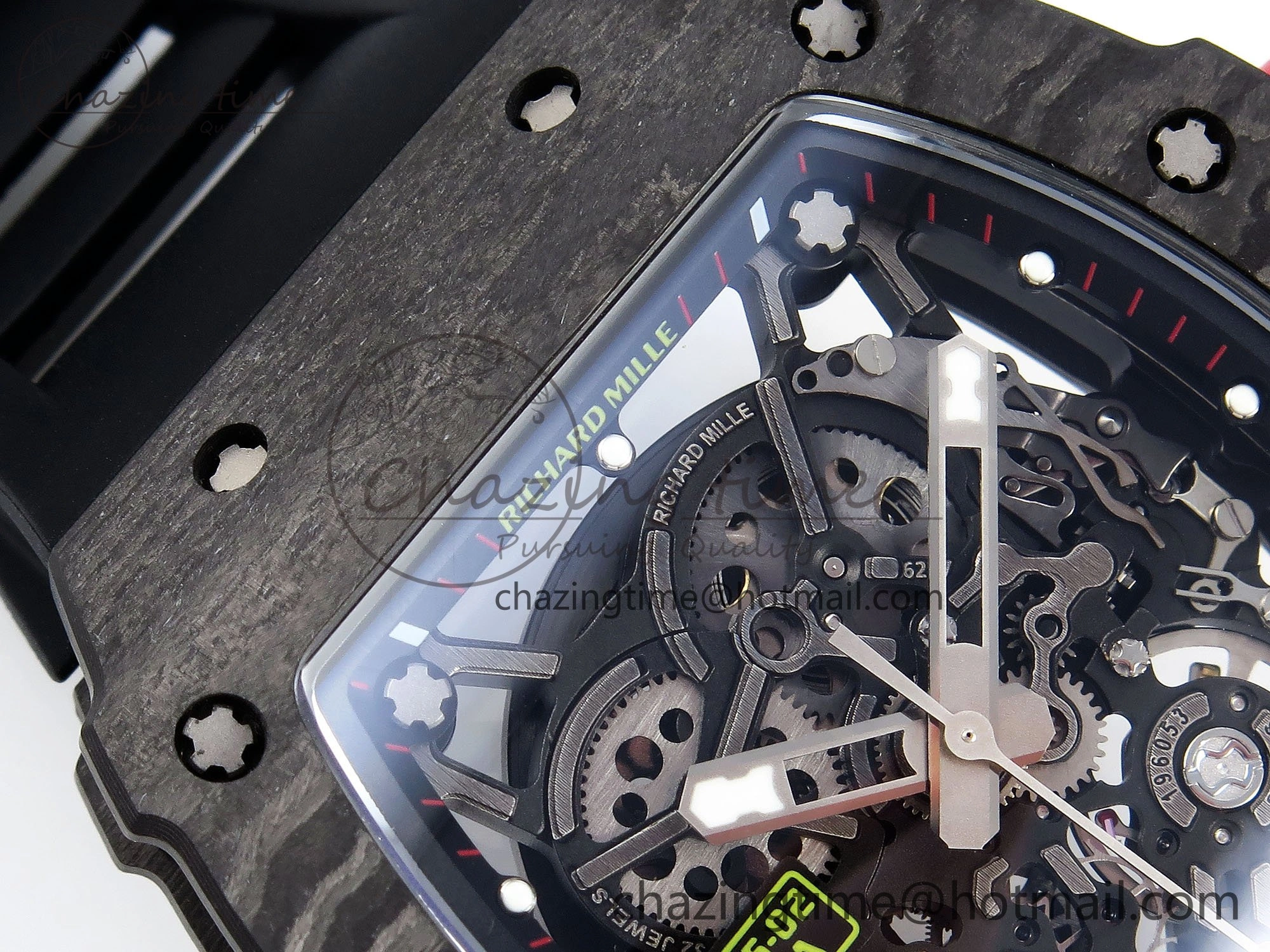 RM035 Black Carbon SONIC Best Edition Skeleton Dial on Black Rubber Strap Clone RMUL2
