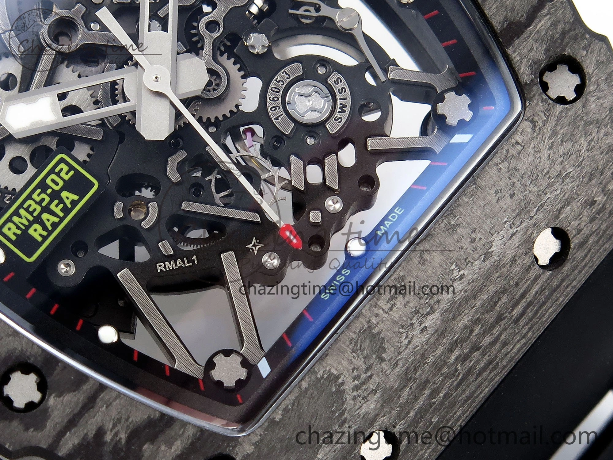 RM035 Black Carbon SONIC Best Edition Skeleton Dial on Black Rubber Strap Clone RMUL2