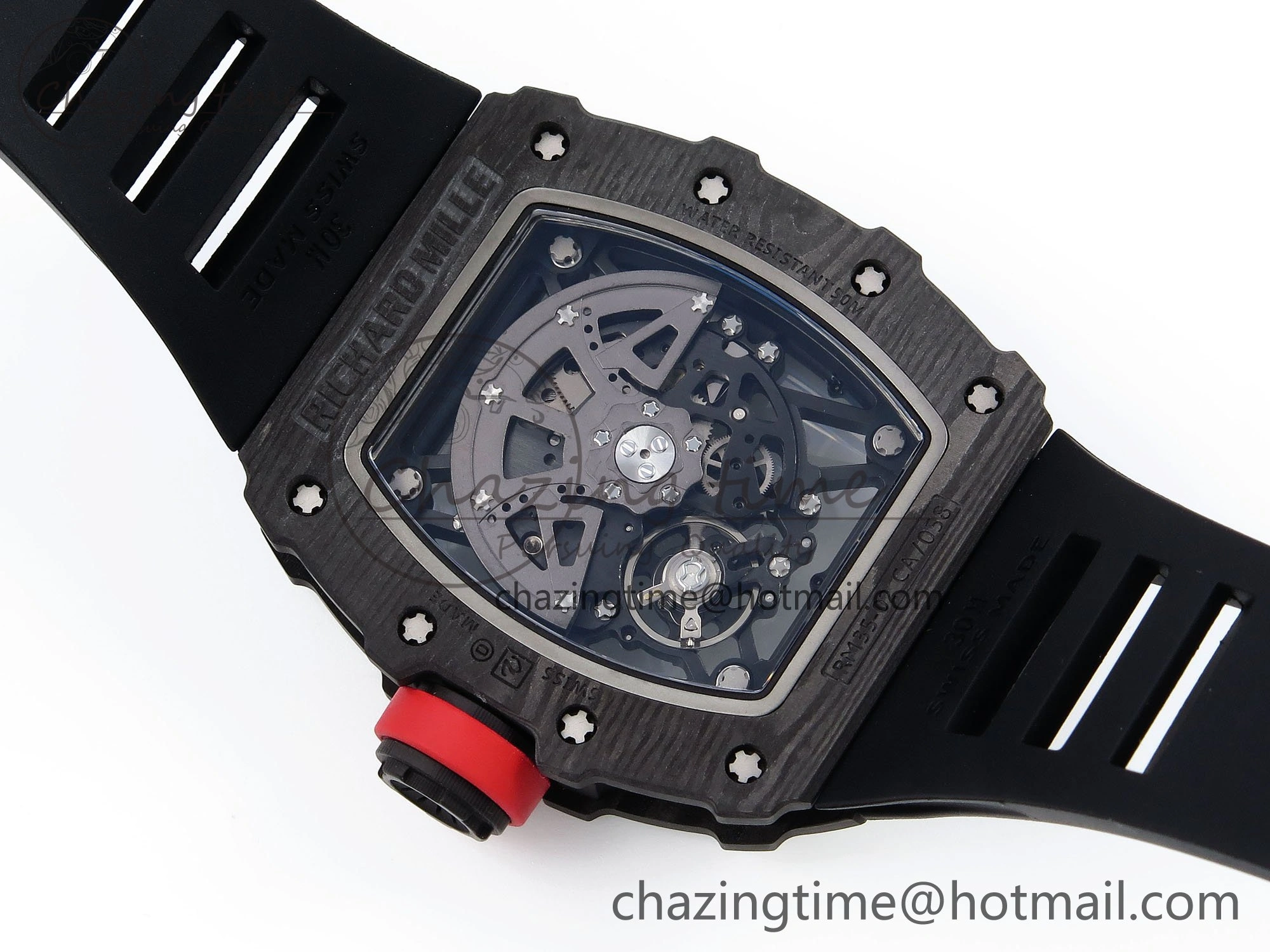 RM035 Black Carbon SONIC Best Edition Skeleton Dial on Black Rubber Strap Clone RMUL2