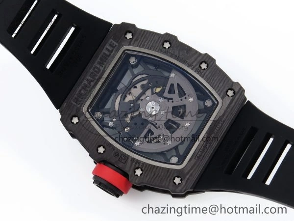 RM035 Black Carbon SONIC Best Edition Skeleton Dial on Black Rubber Strap Clone RMUL2